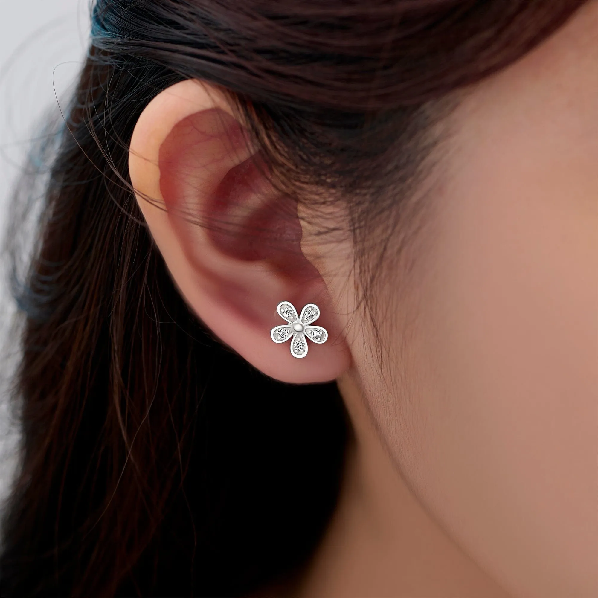 CZ Small Flower Stud Earrings Silver Minimalist Earrings