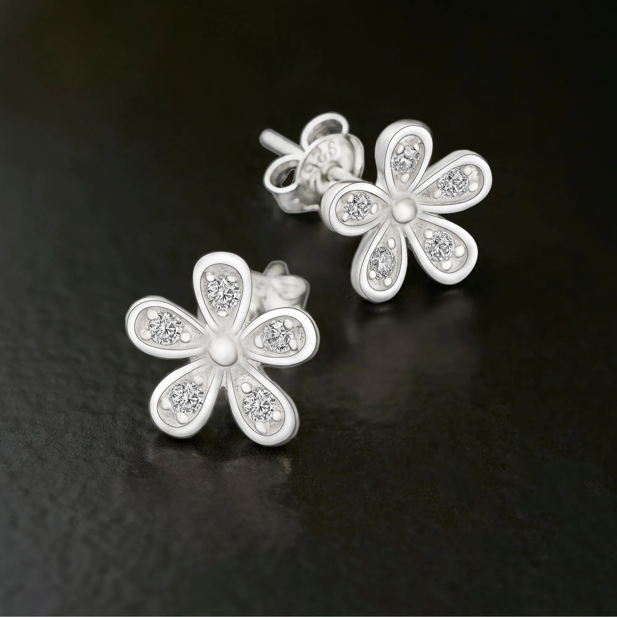 CZ Small Flower Stud Earrings Silver Minimalist Earrings