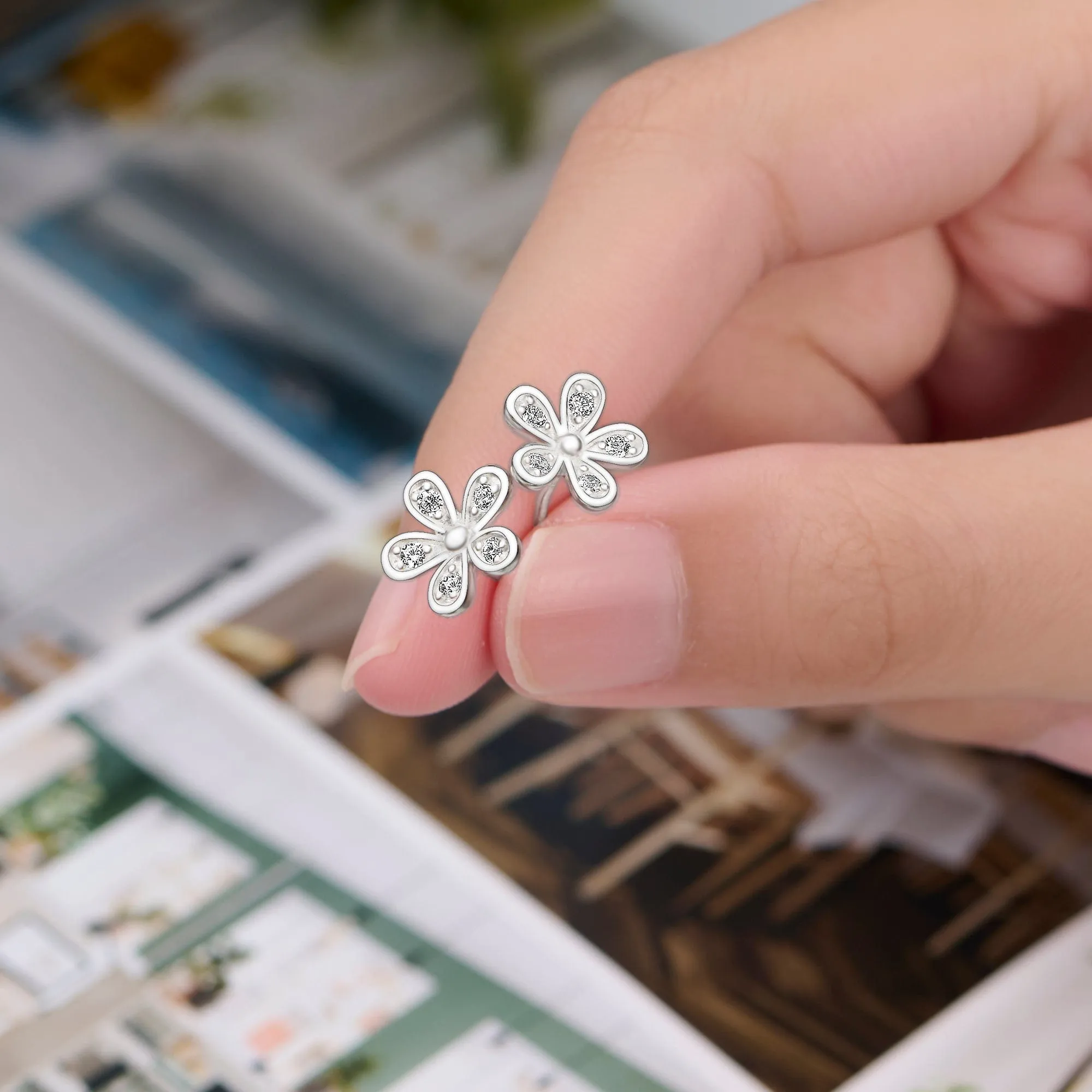 CZ Small Flower Stud Earrings Silver Minimalist Earrings