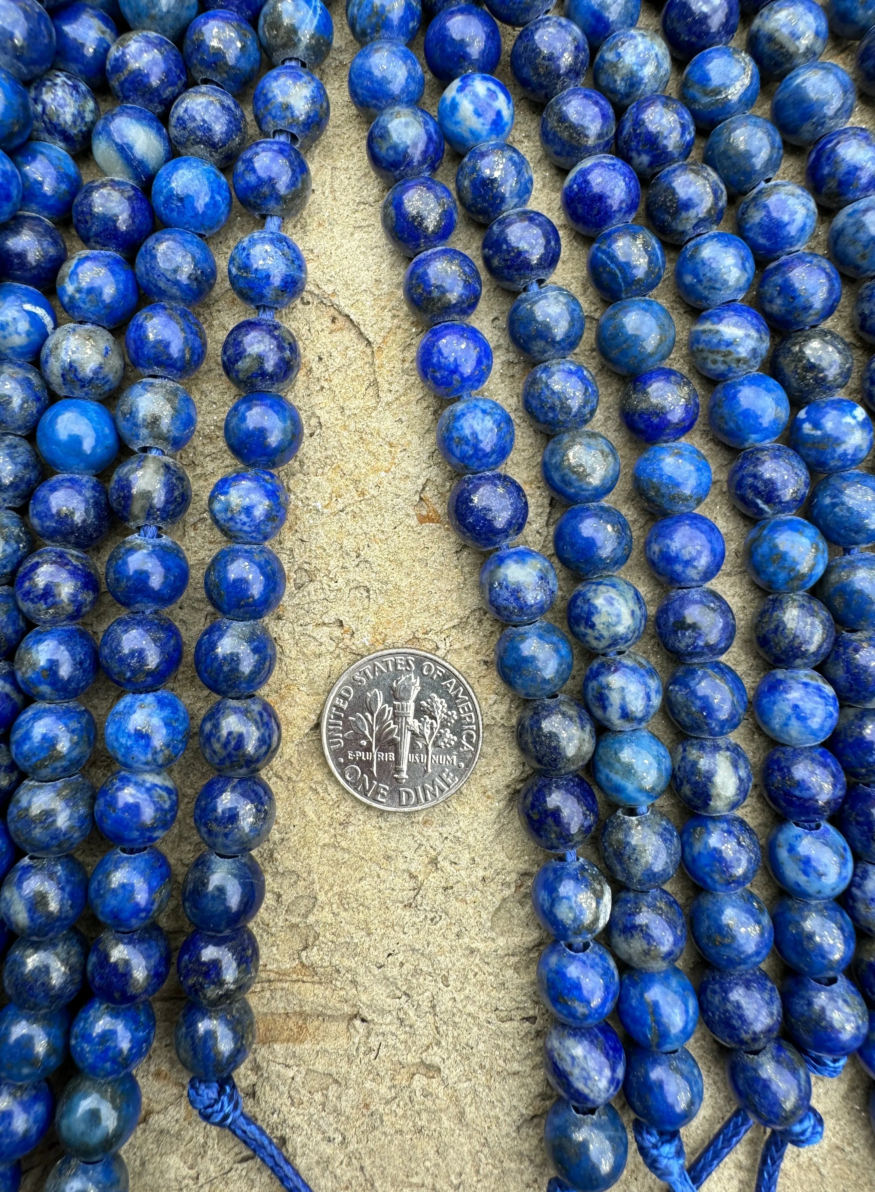 Deep Blue Lapis Lazuli 8mm Large Hole Round Beads, 8 inch strand