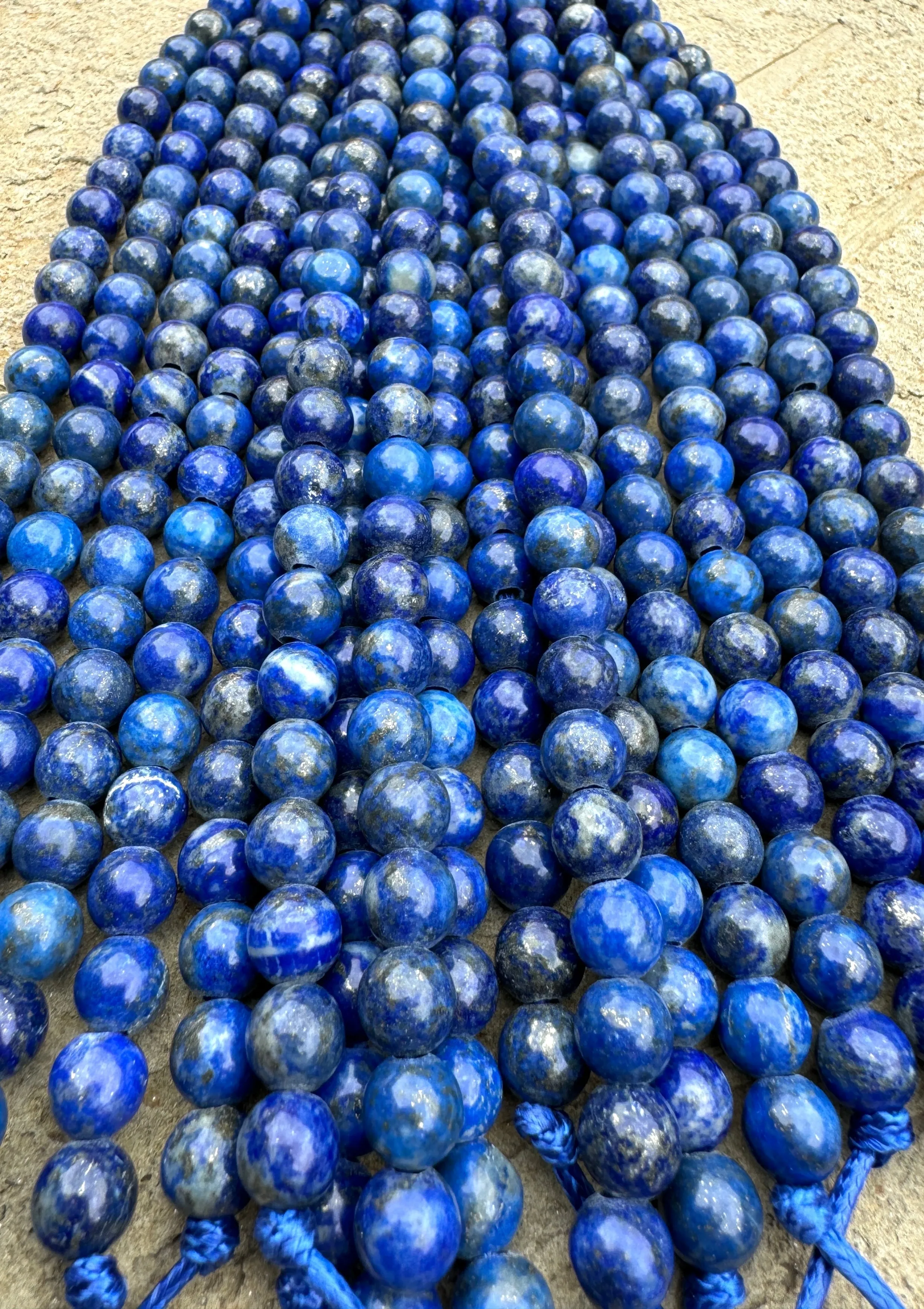 Deep Blue Lapis Lazuli 8mm Large Hole Round Beads, 8 inch strand