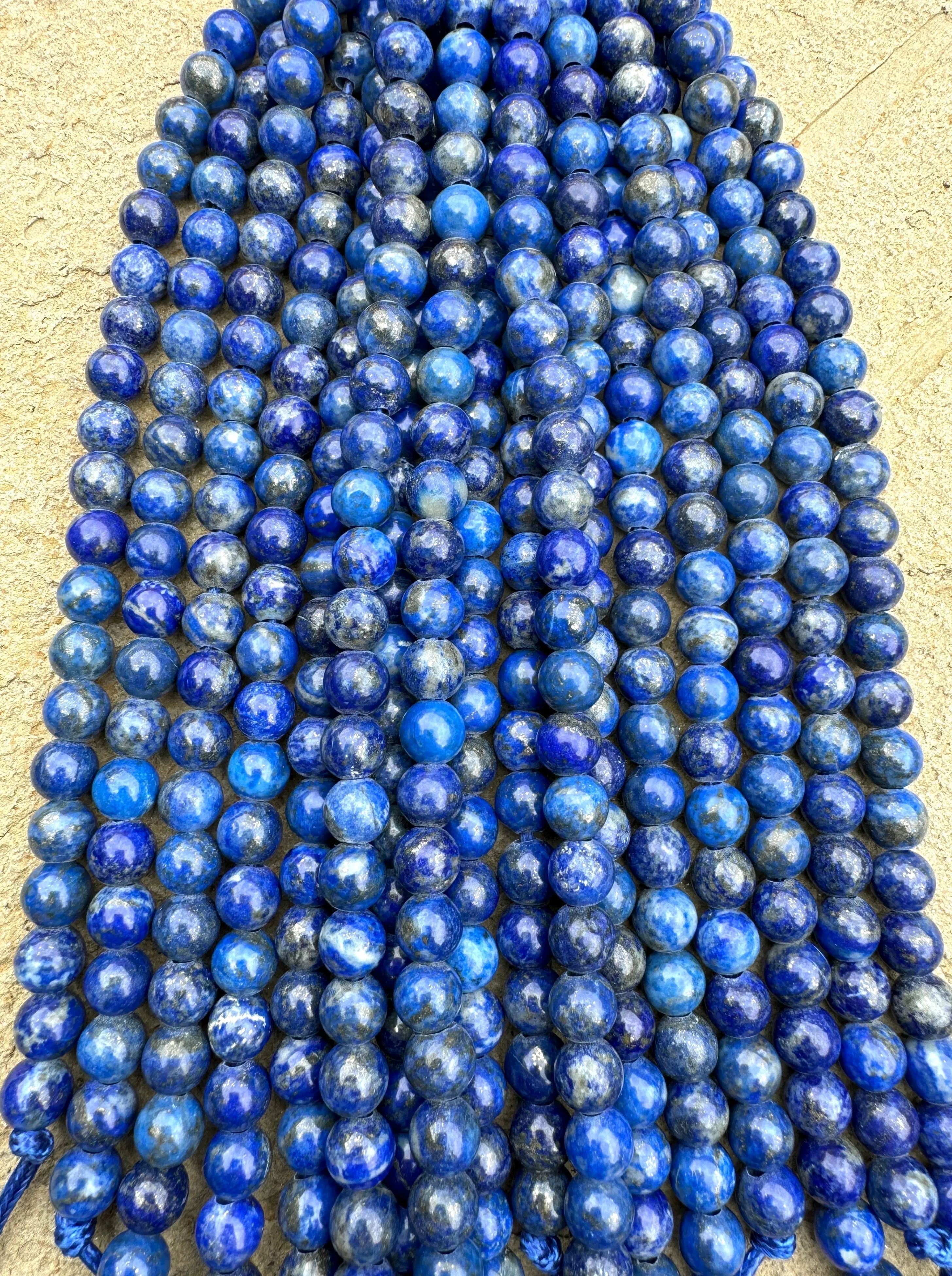 Deep Blue Lapis Lazuli 8mm Large Hole Round Beads, 8 inch strand