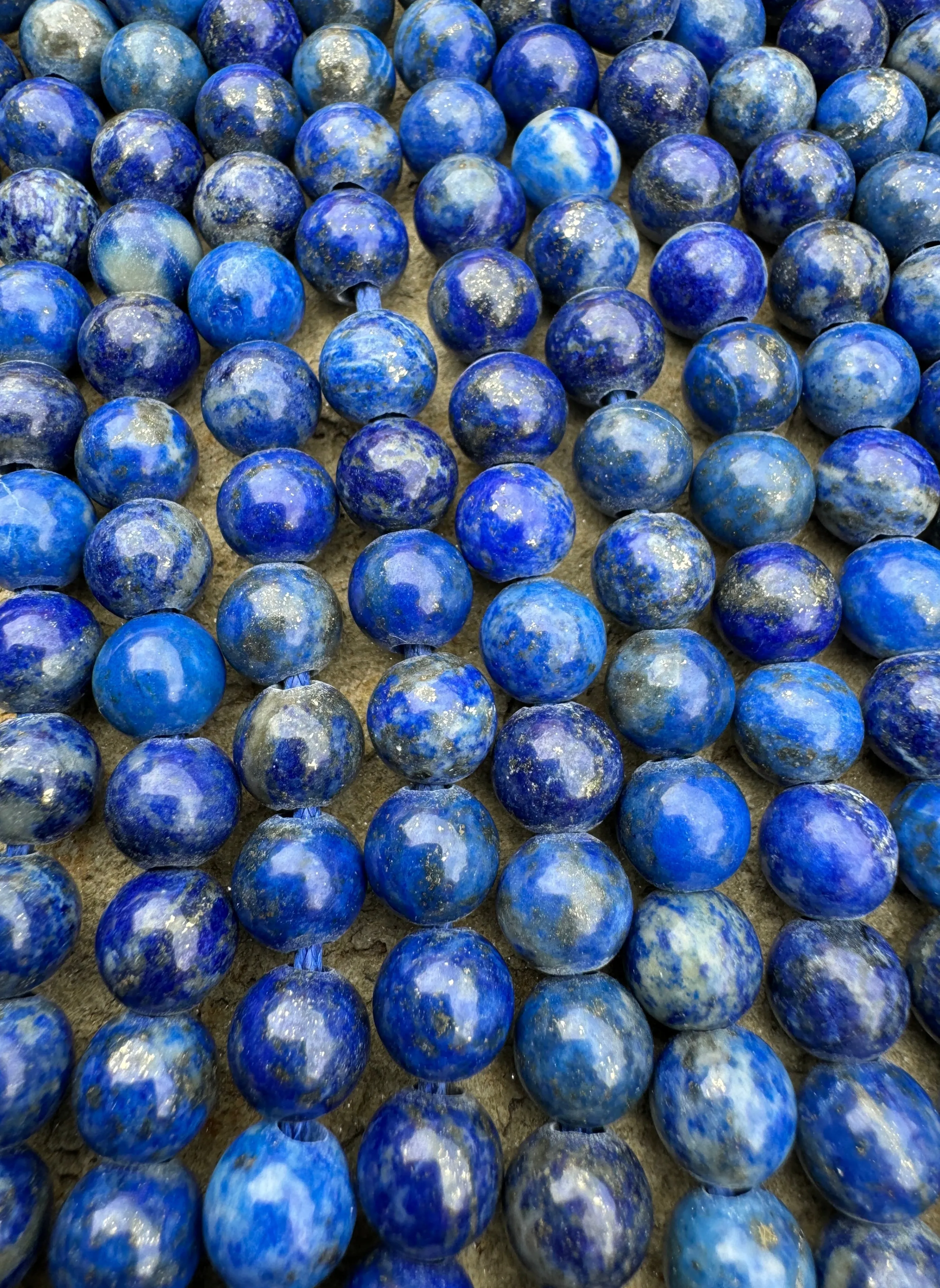 Deep Blue Lapis Lazuli 8mm Large Hole Round Beads, 8 inch strand