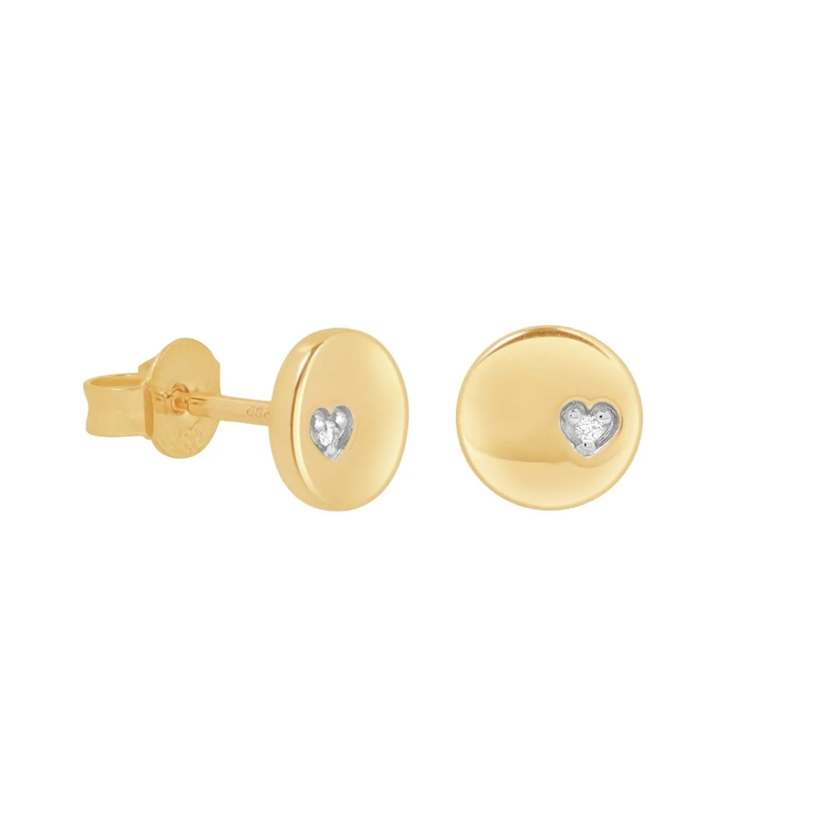 Diamond Heart Disc Stud Earrings