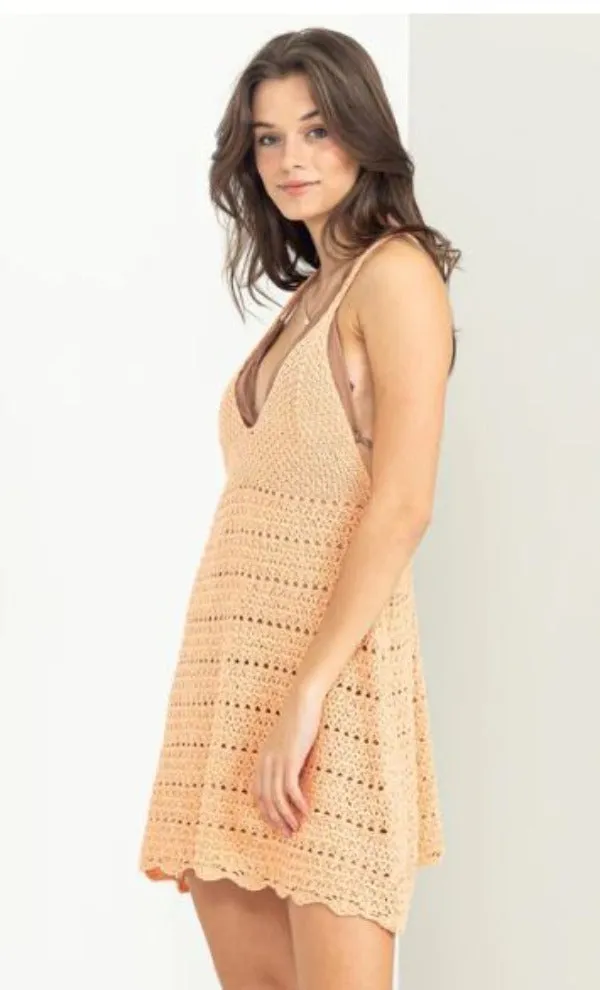 Dress - Sunny Babe T-Back Crochet Cover-Up Mini Dress