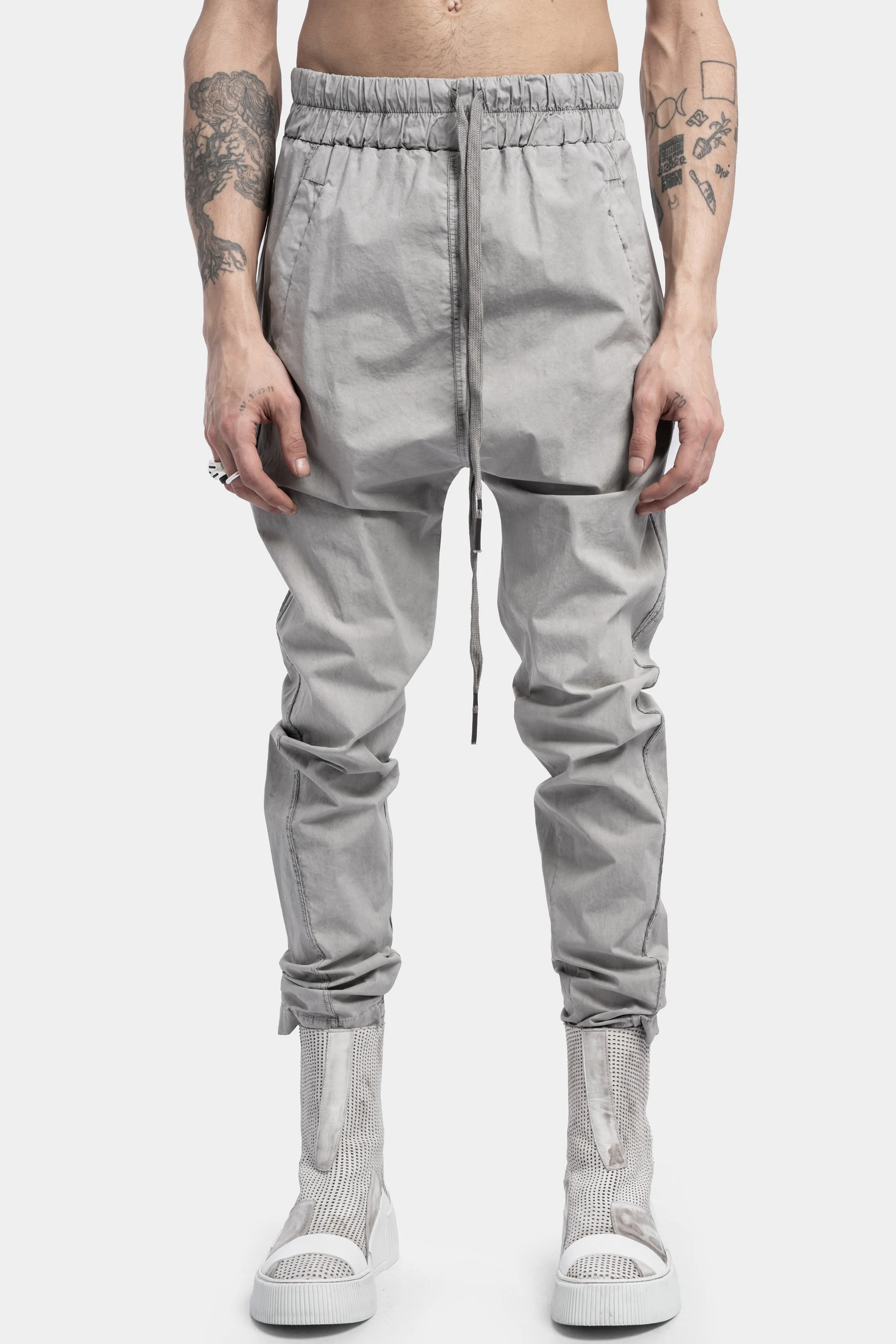 Drop crotch drawstring trousers, Light Grey