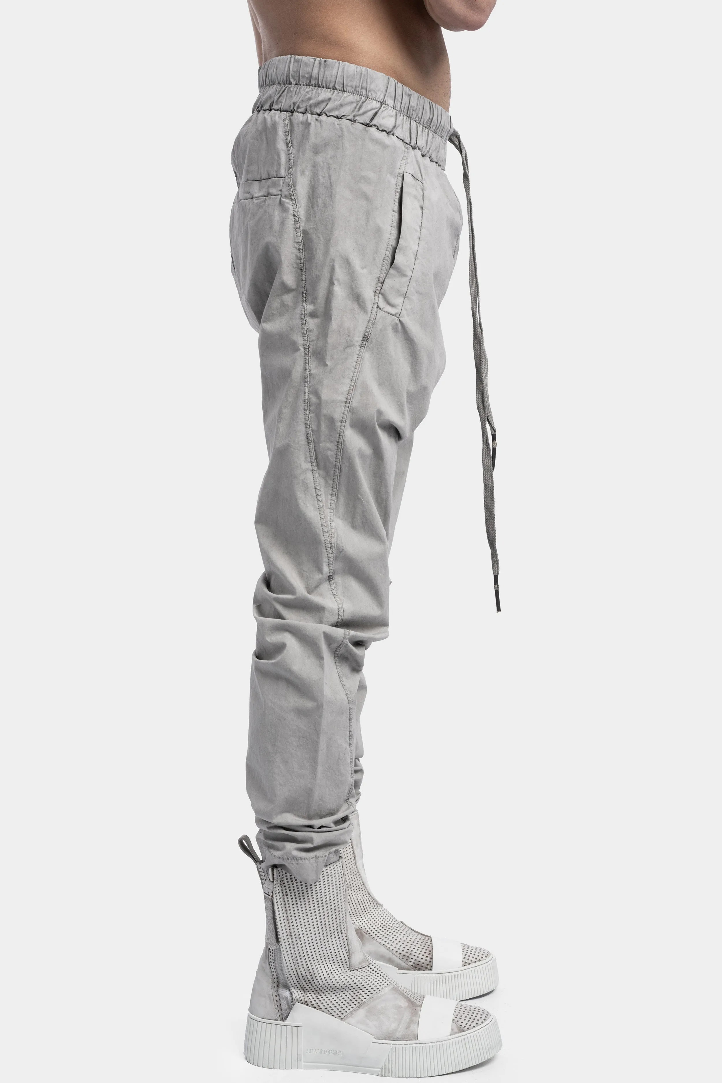 Drop crotch drawstring trousers, Light Grey