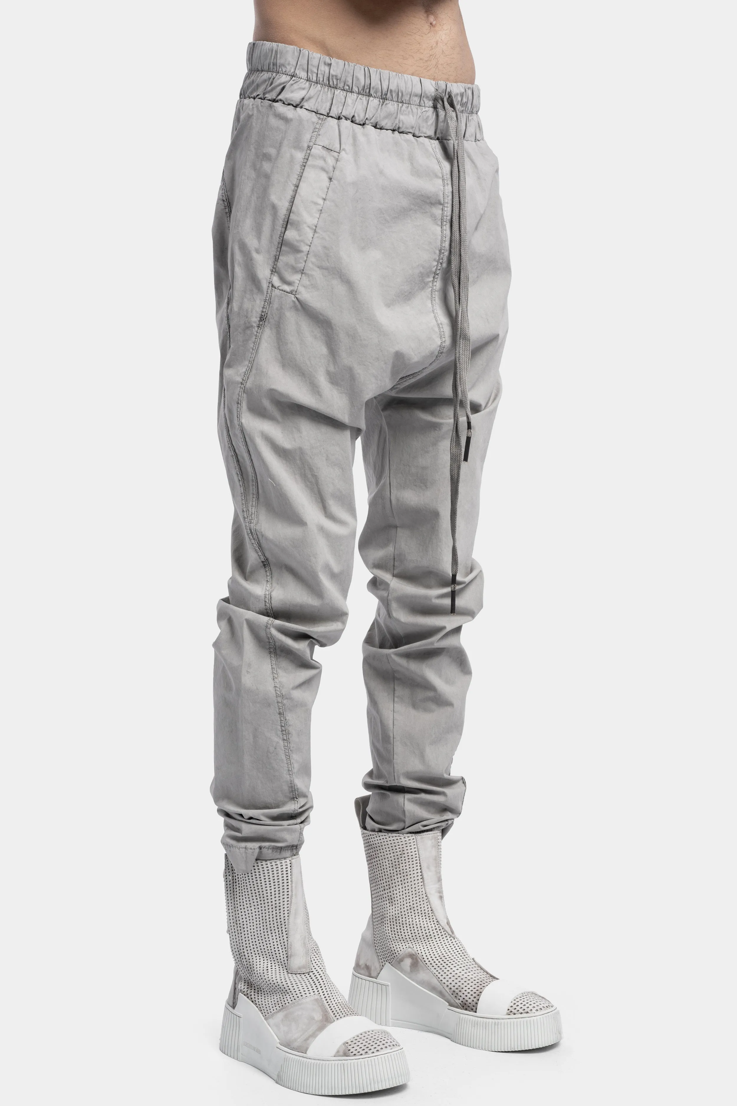 Drop crotch drawstring trousers, Light Grey