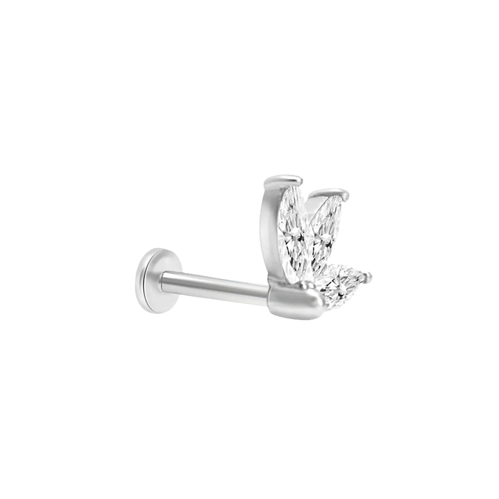 Engraved Lotus Marquise Cubic Zirconia Flat Back Stud