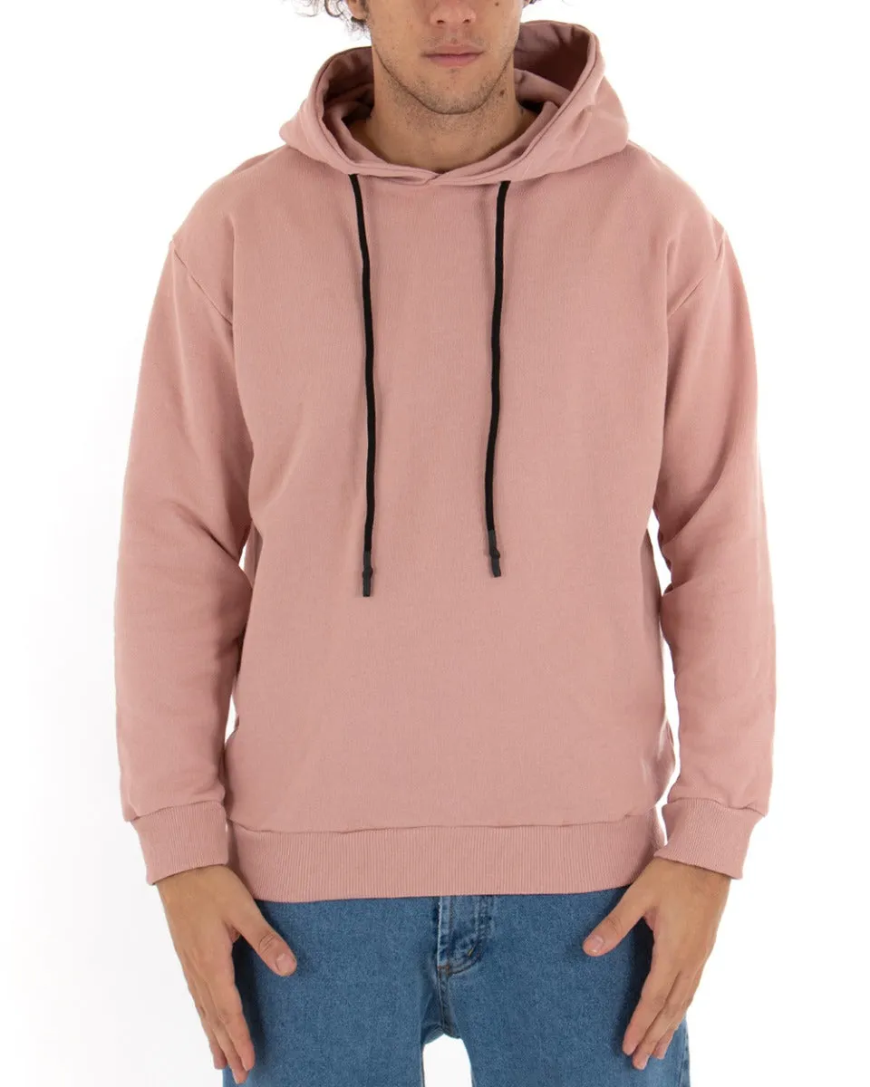 Felpa Con Cappuccio Uomo Basic Tinta Unita Rosa Comoda Relaxed Fit Garzata Leggera GIOSAL-F2871A