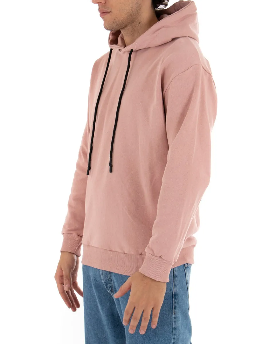 Felpa Con Cappuccio Uomo Basic Tinta Unita Rosa Comoda Relaxed Fit Garzata Leggera GIOSAL-F2871A