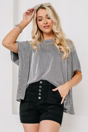 Follow Me Striped Oversized Top | Black & White