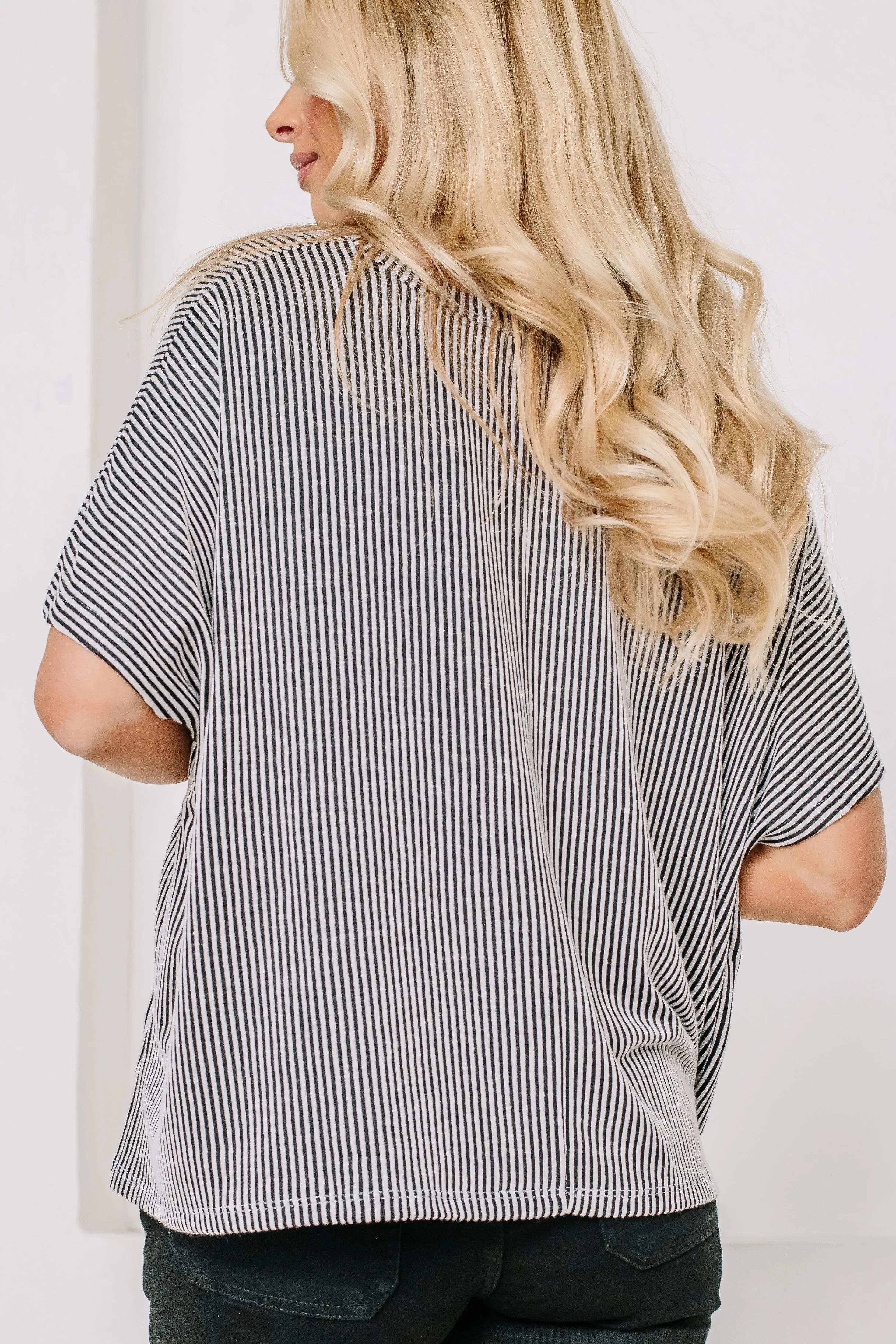 Follow Me Striped Oversized Top | Black & White