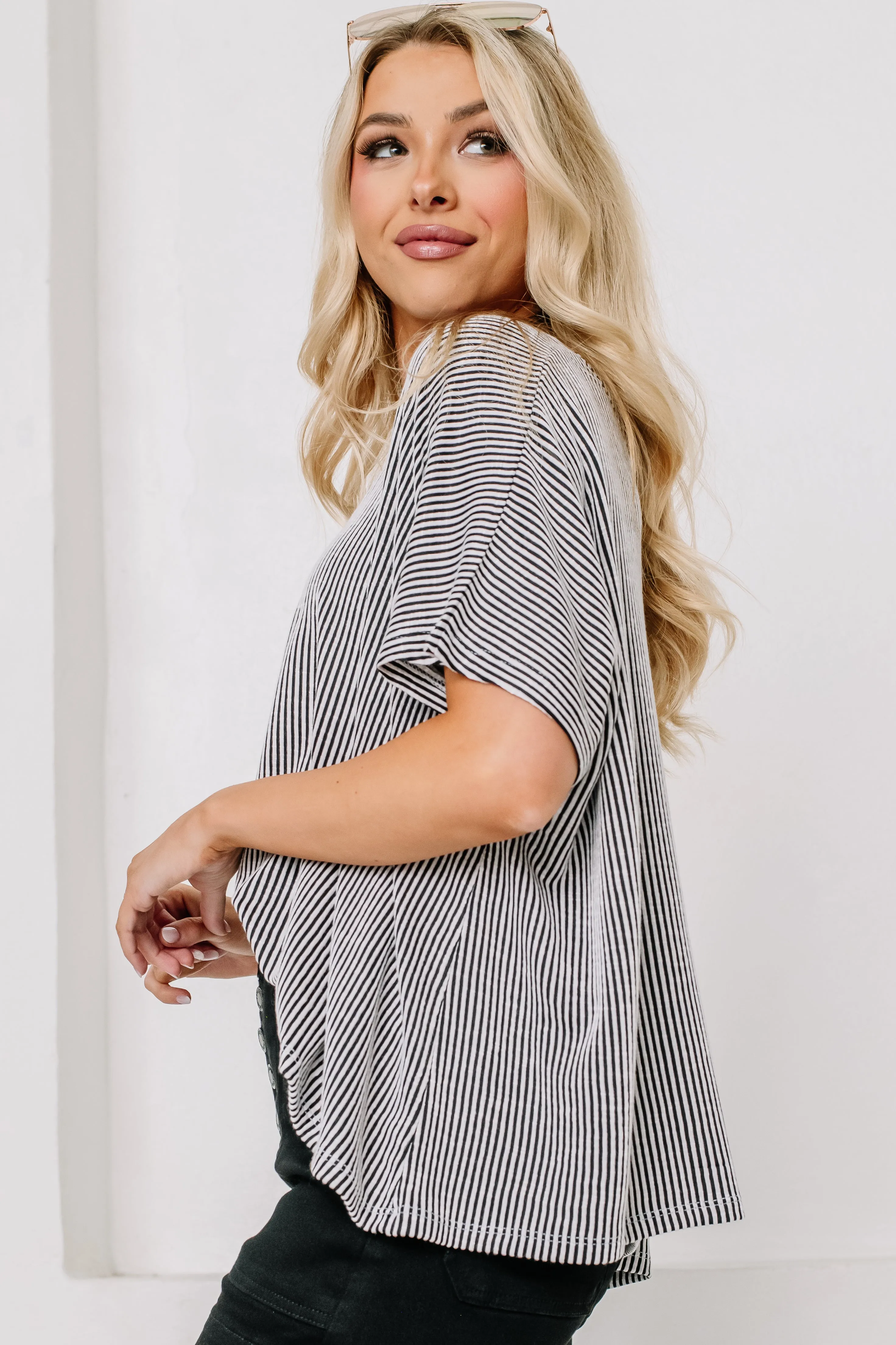 Follow Me Striped Oversized Top | Black & White