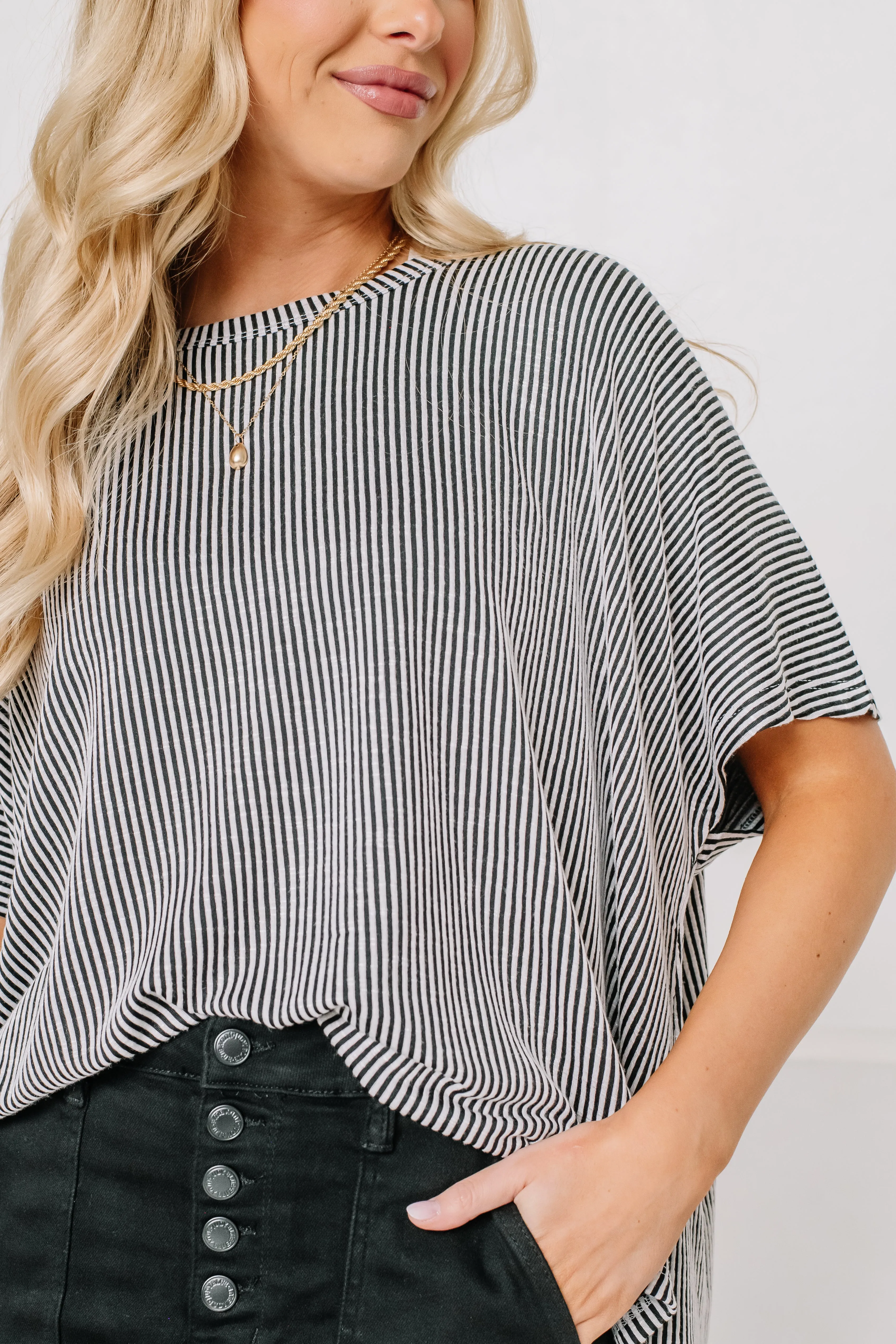 Follow Me Striped Oversized Top | Black & White