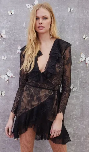 For Love and Lemons Daphne Lace Wrap Dress