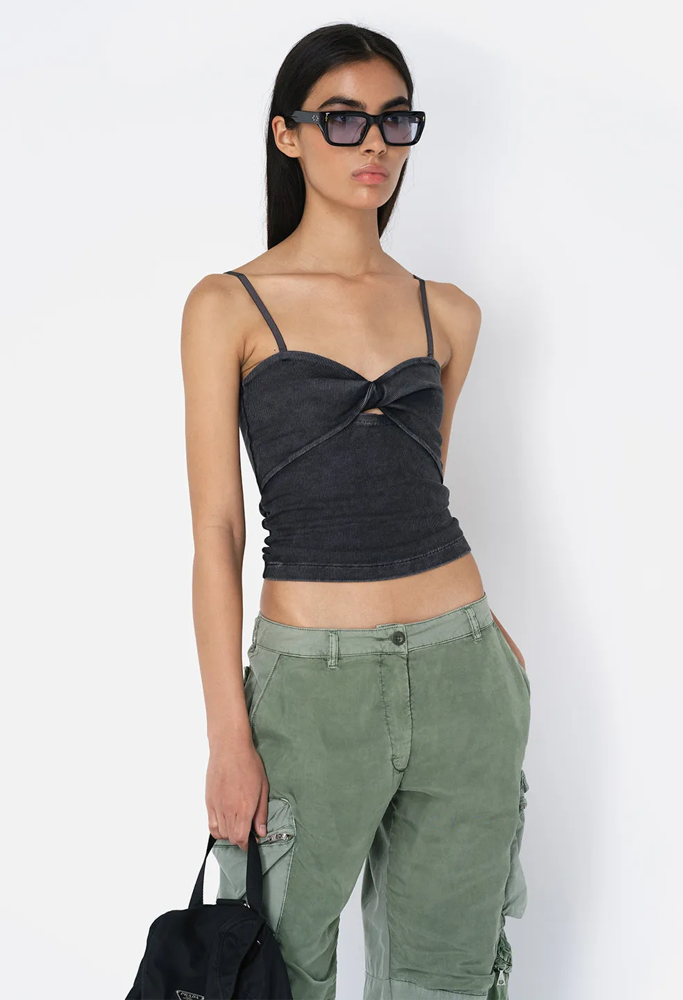 Gemini Rib Twist Top / Mineral Wash Black