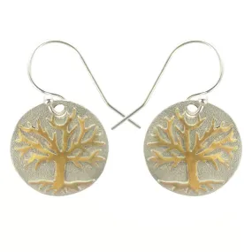 Gold Tree Of Life On Sterling Silver Earrings