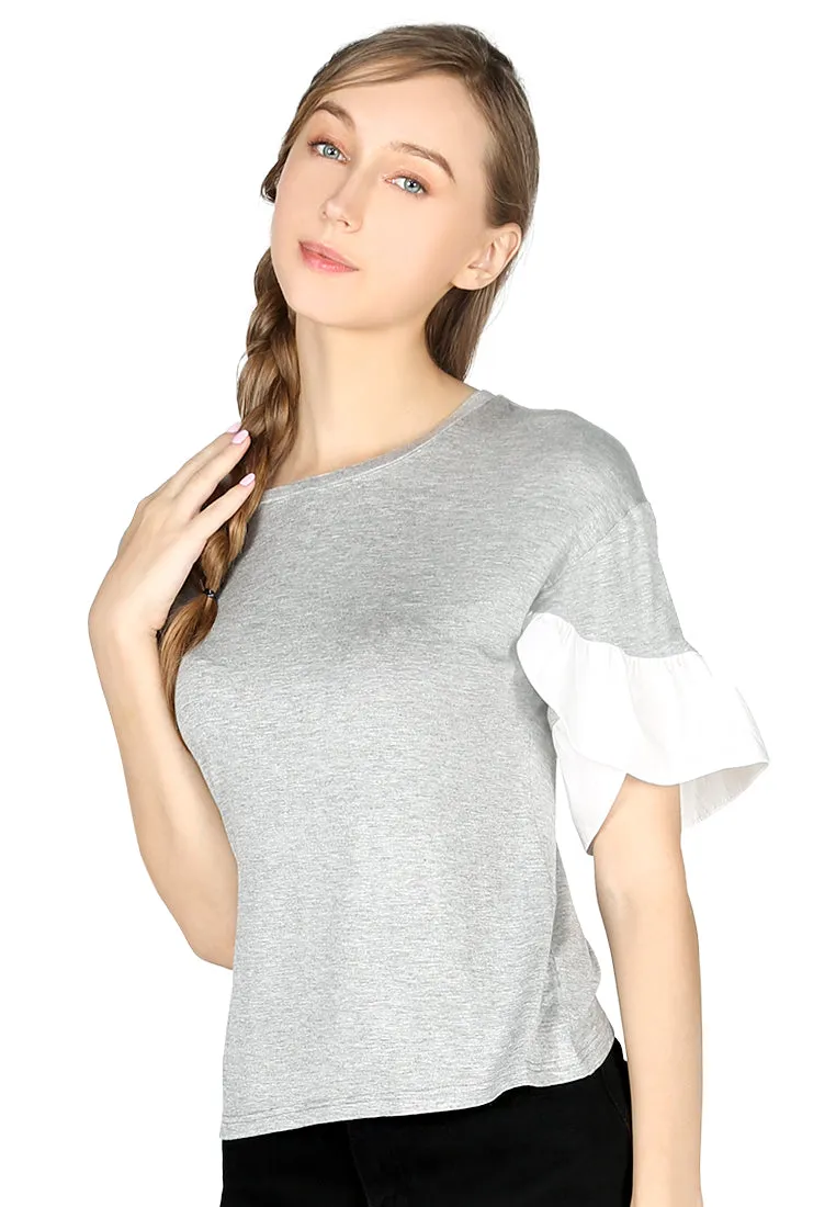 Grey Petal Sleeve Casual Top