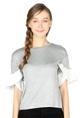 Grey Petal Sleeve Casual Top