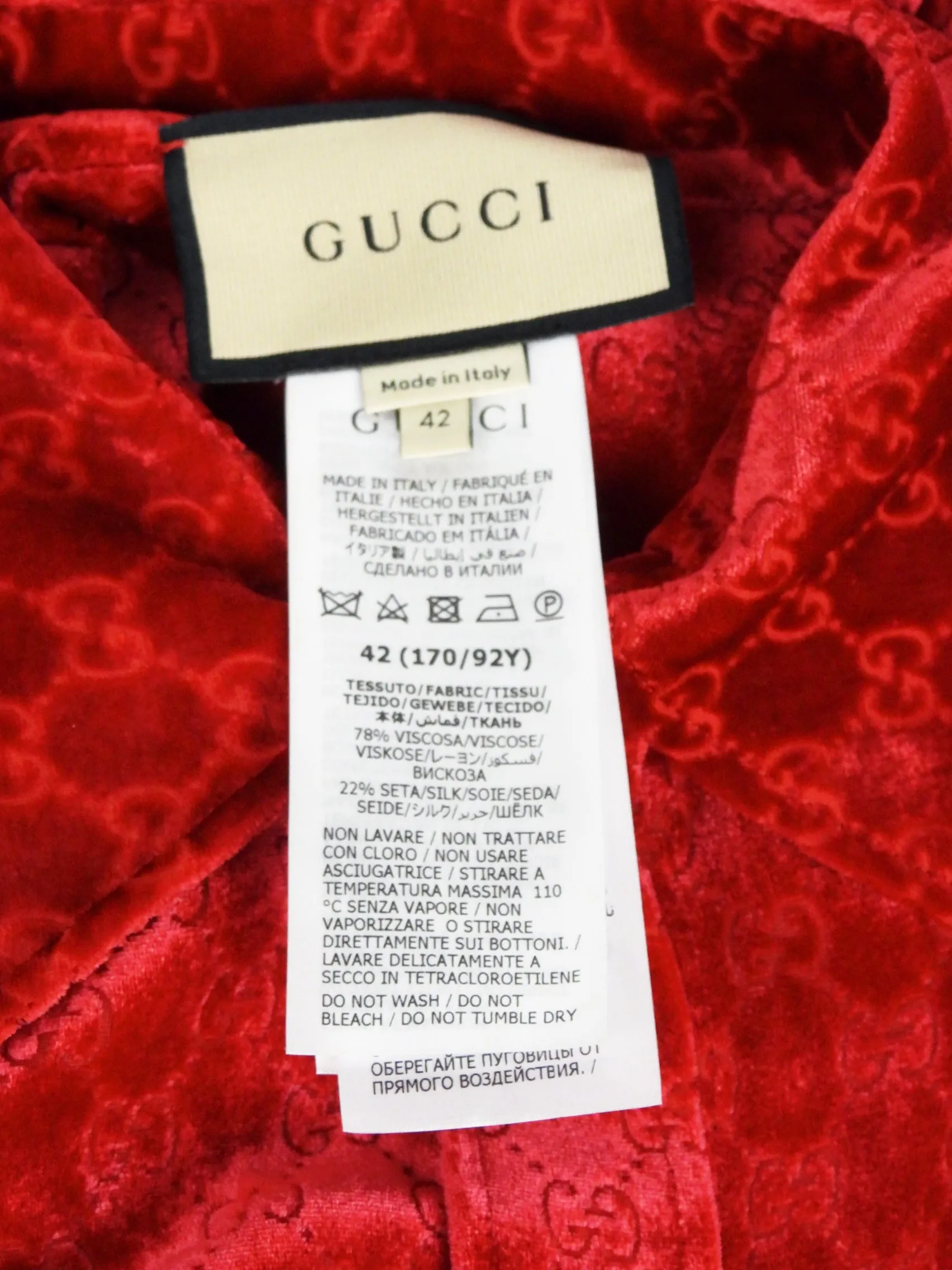 Gucci red velvet Monogram Devore Oversized Shirt - L