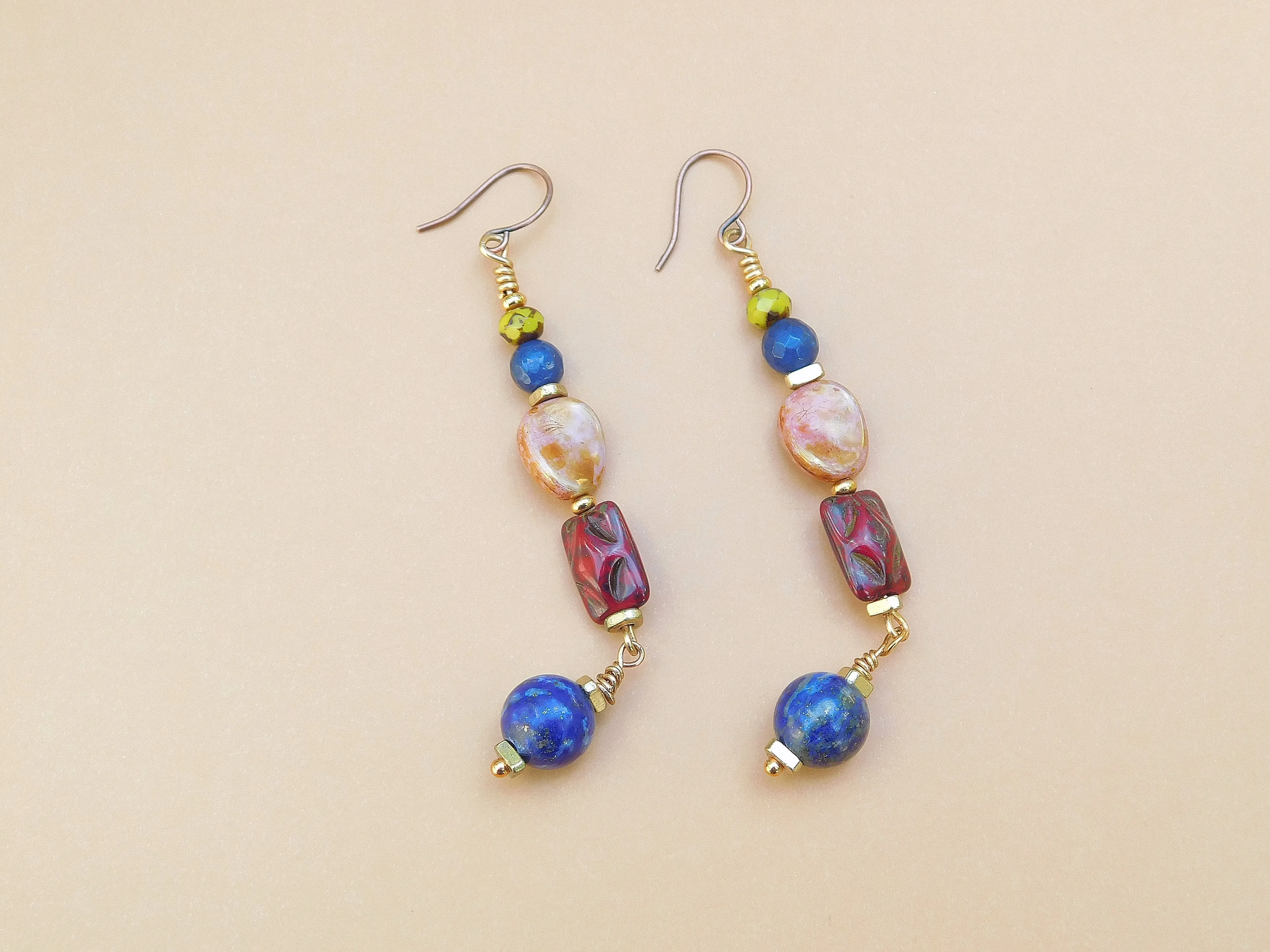 Lapis and Mixed Czech Boho Dangling Earring