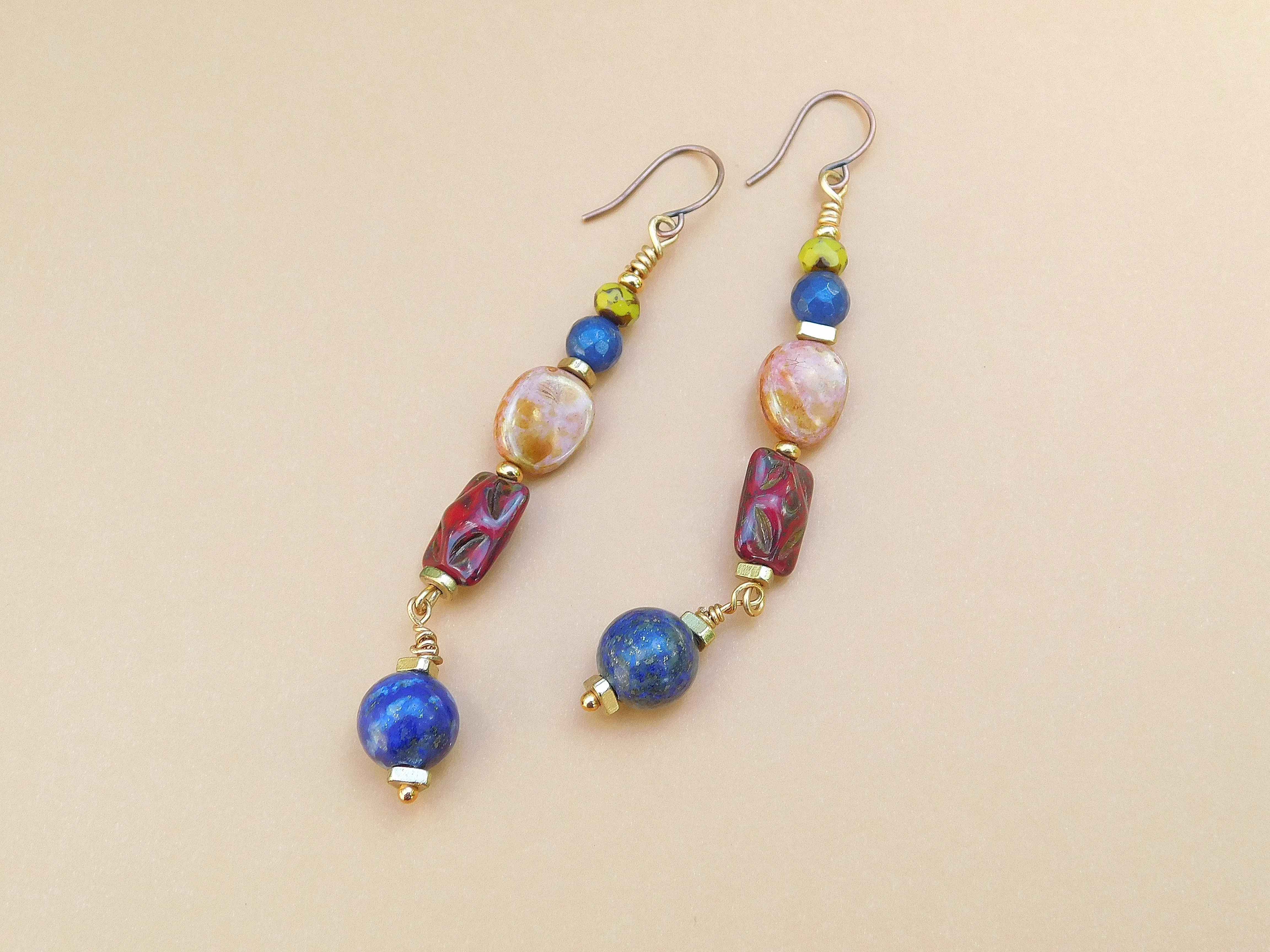 Lapis and Mixed Czech Boho Dangling Earring