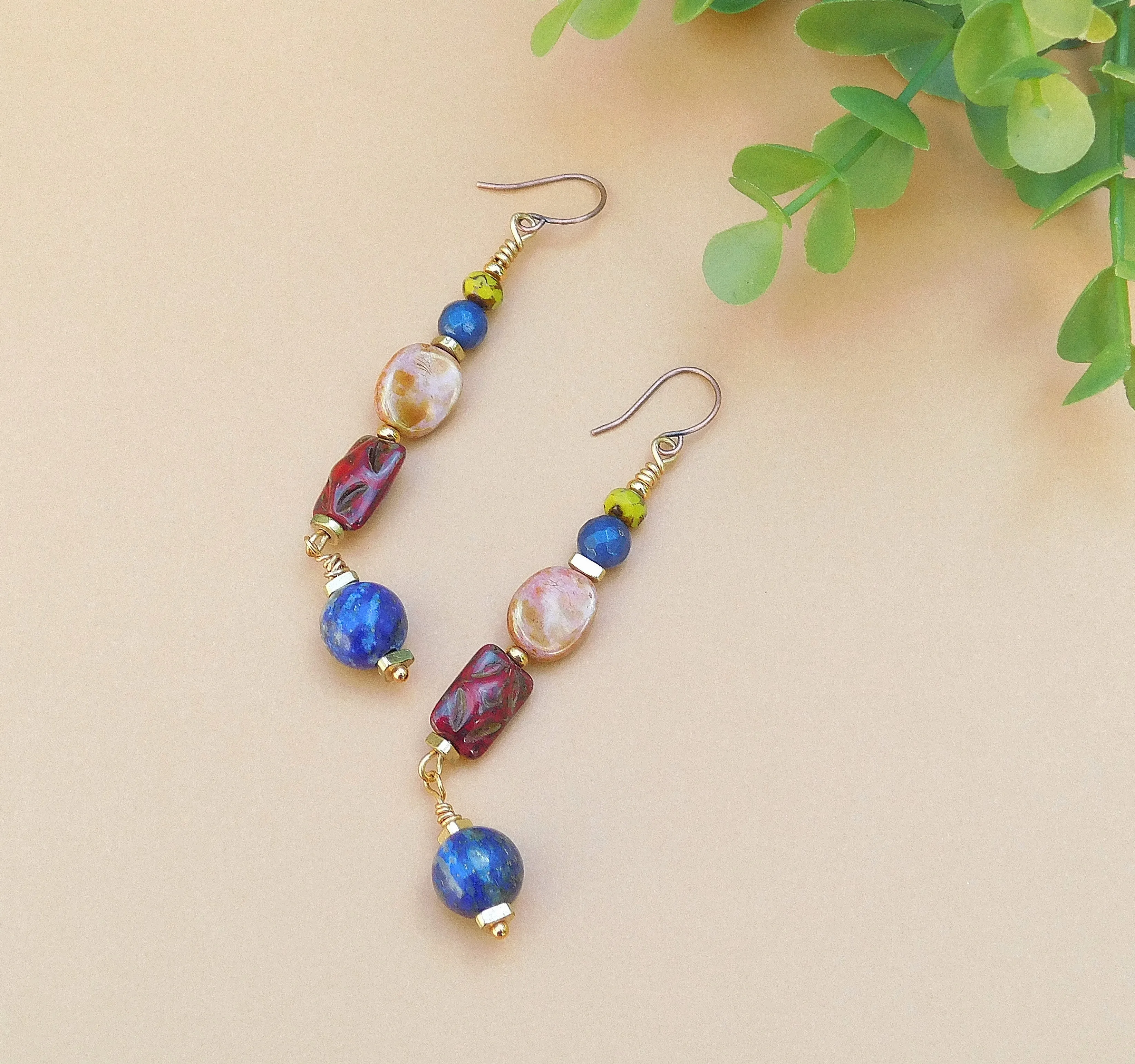 Lapis and Mixed Czech Boho Dangling Earring