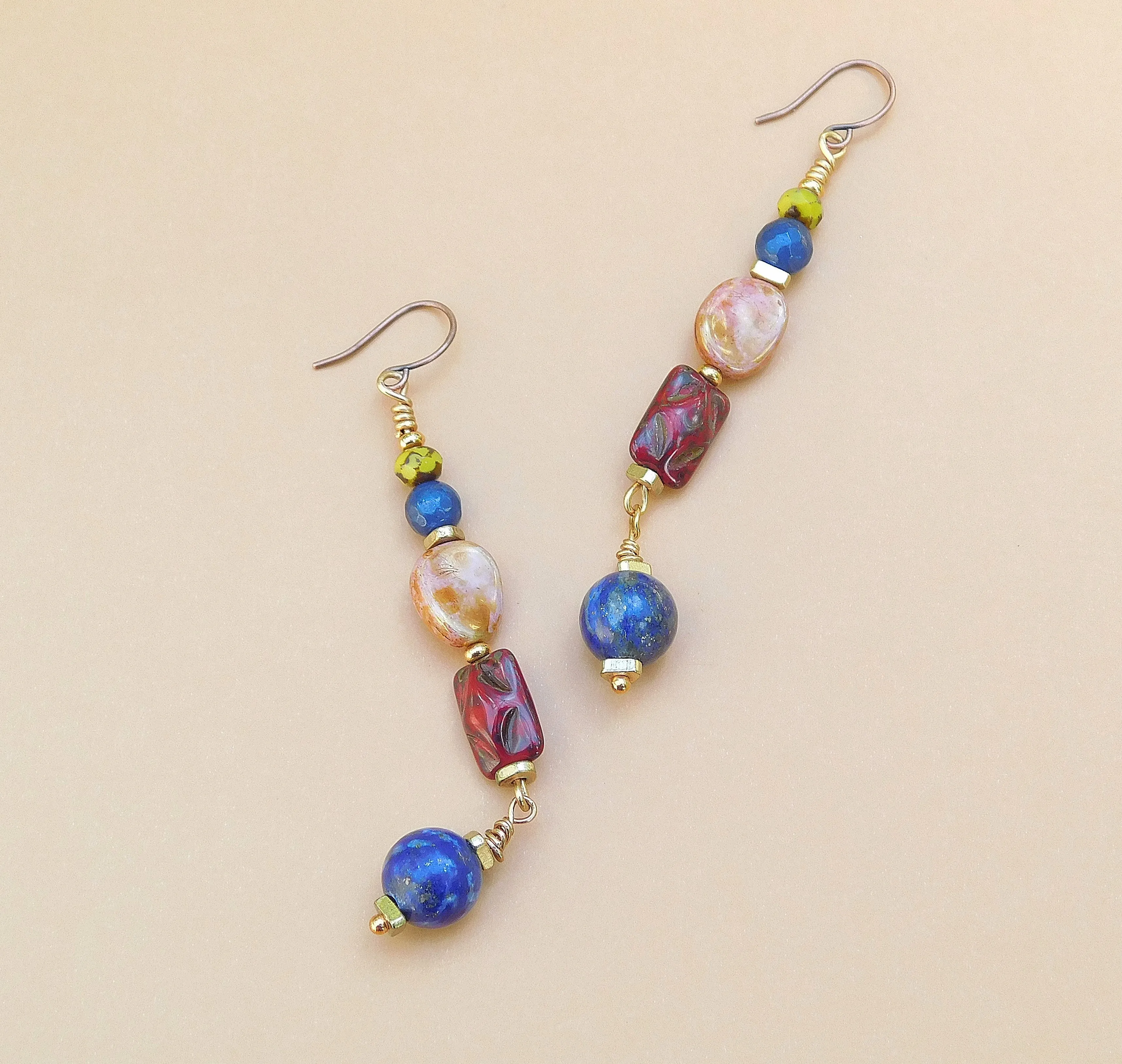 Lapis and Mixed Czech Boho Dangling Earring