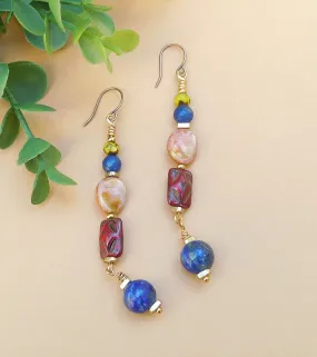 Lapis and Mixed Czech Boho Dangling Earring