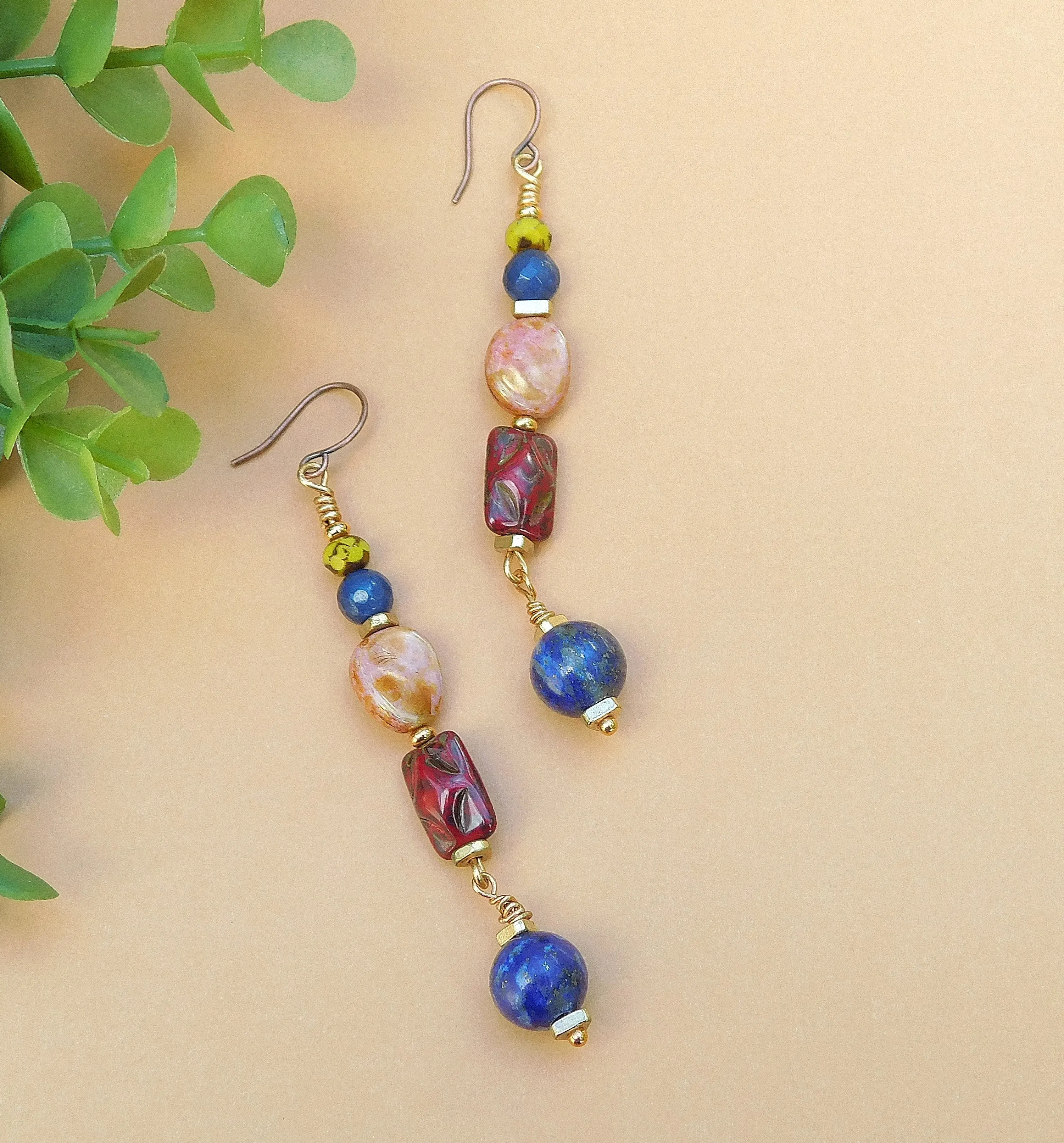 Lapis and Mixed Czech Boho Dangling Earring