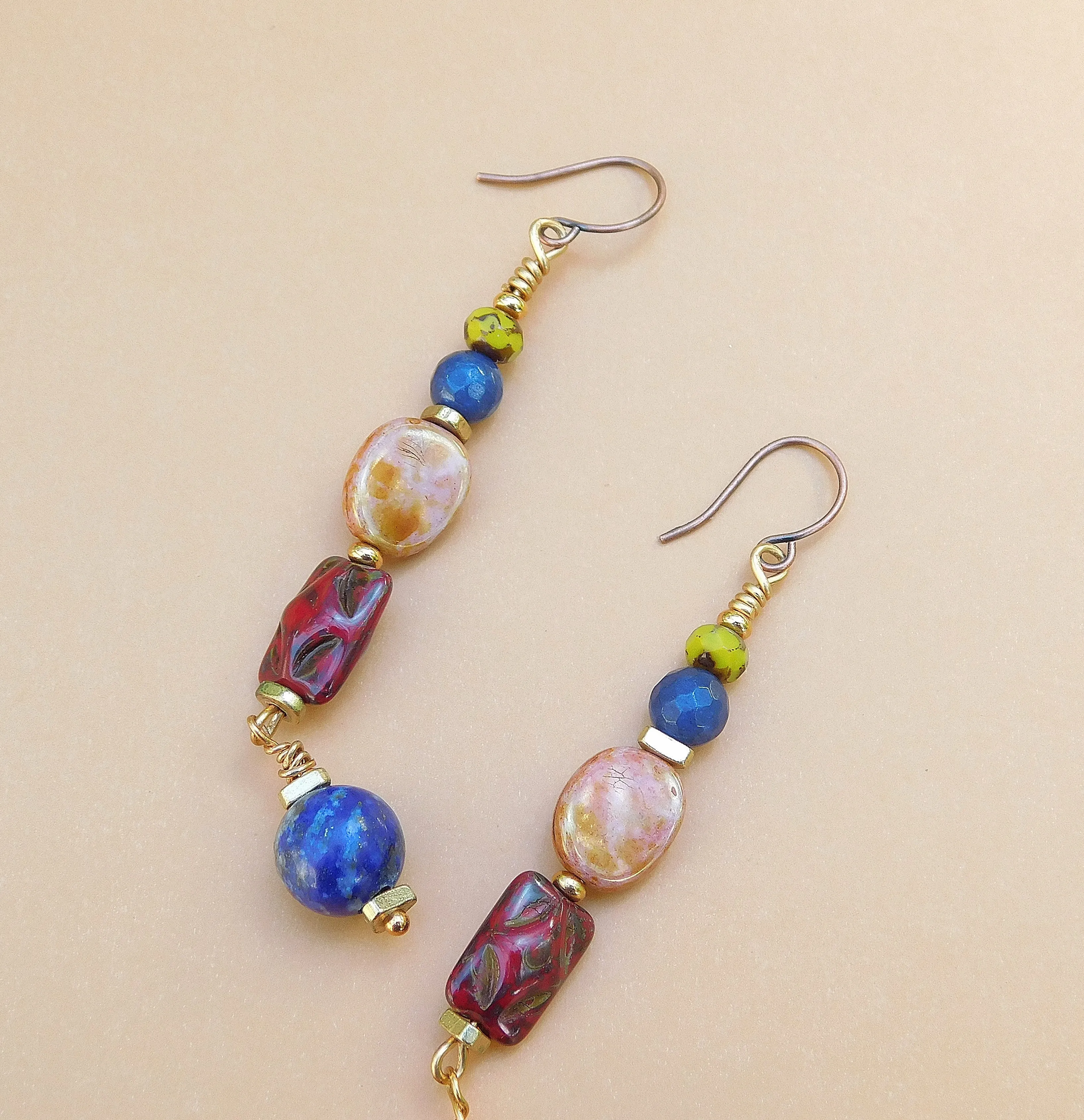 Lapis and Mixed Czech Boho Dangling Earring