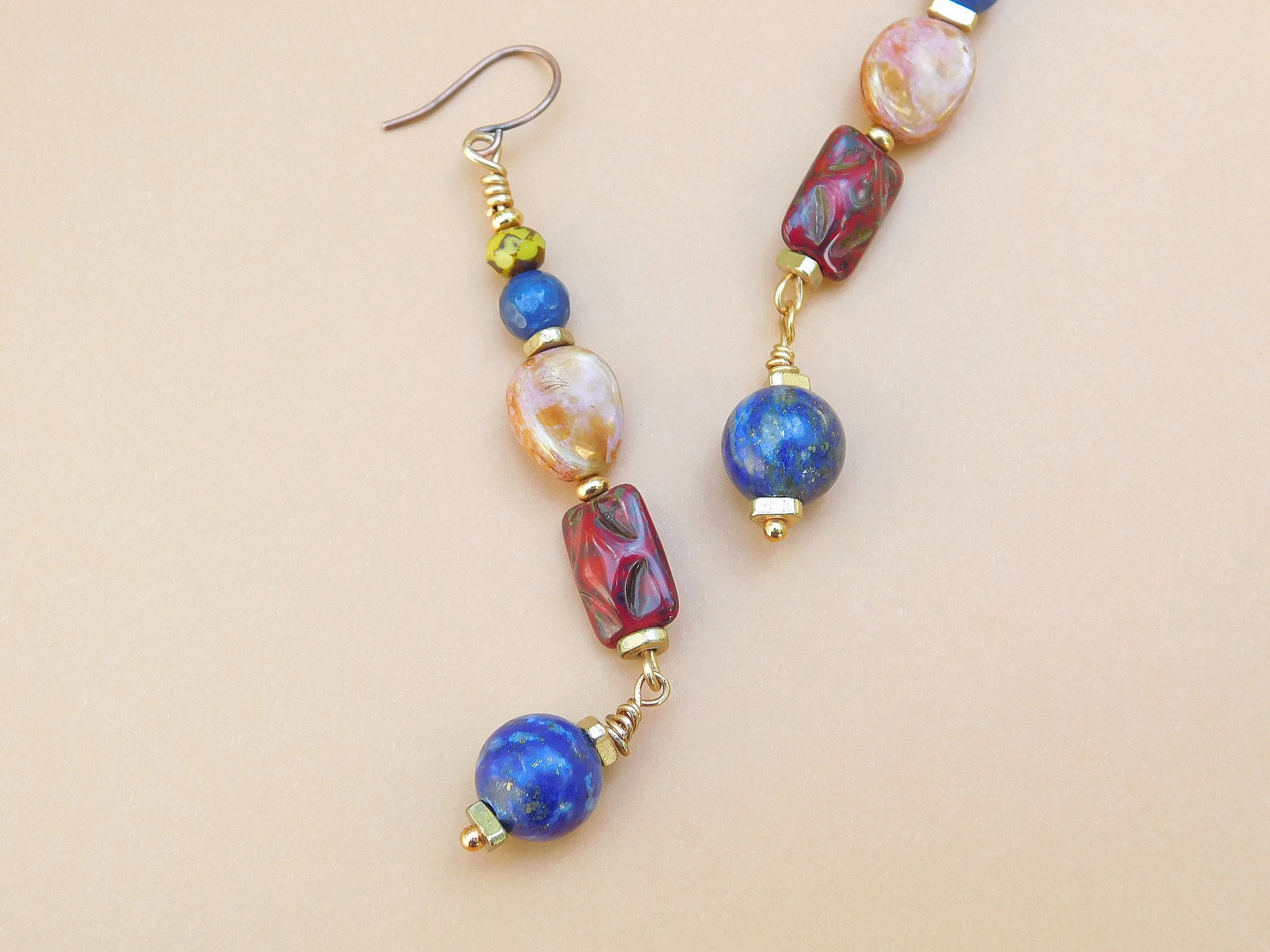 Lapis and Mixed Czech Boho Dangling Earring