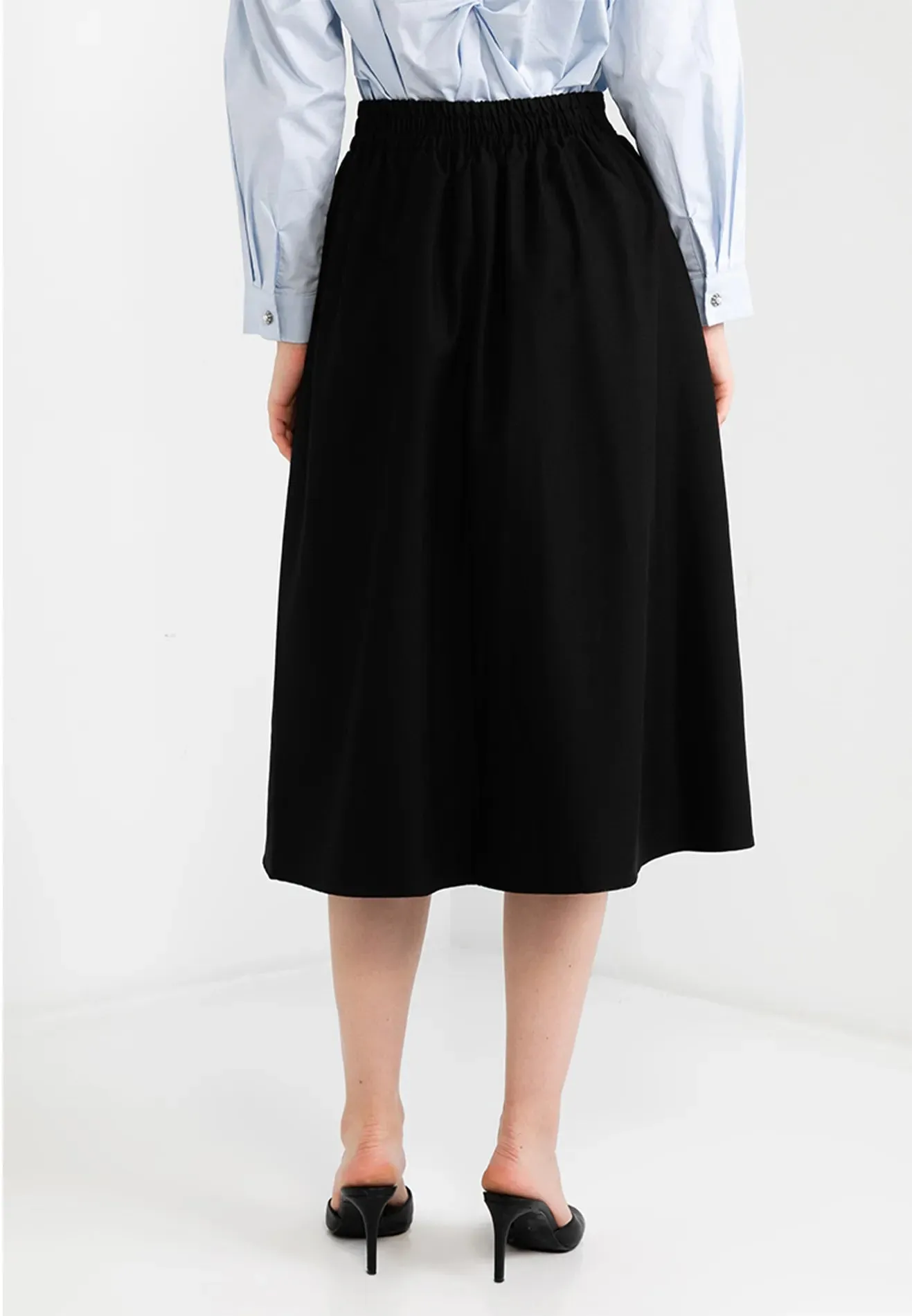 Logo Belted Pleated Midi Skirt