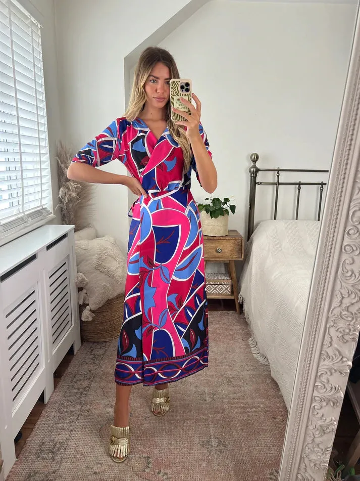 Love And Joy London Wrap Midi Dress With Short Cuff Sleeve