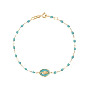 Madone resin charm Classic Gigi Turquoise Green bracelet, Yellow Gold, 6.7"