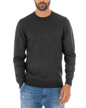 Maglioncino Uomo Casual Maglia Girocollo Tinta Unita Basic Grigio Scuro GIOSAL-M2500A