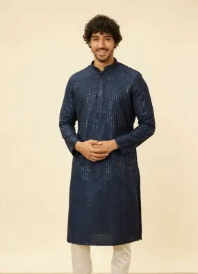 Manyawar Indigo Blue Petal String Patterned Kurta Set