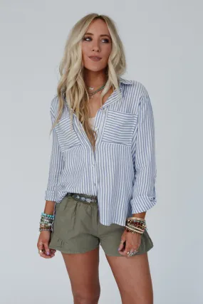 Milan Striped Button Down Top - Blue