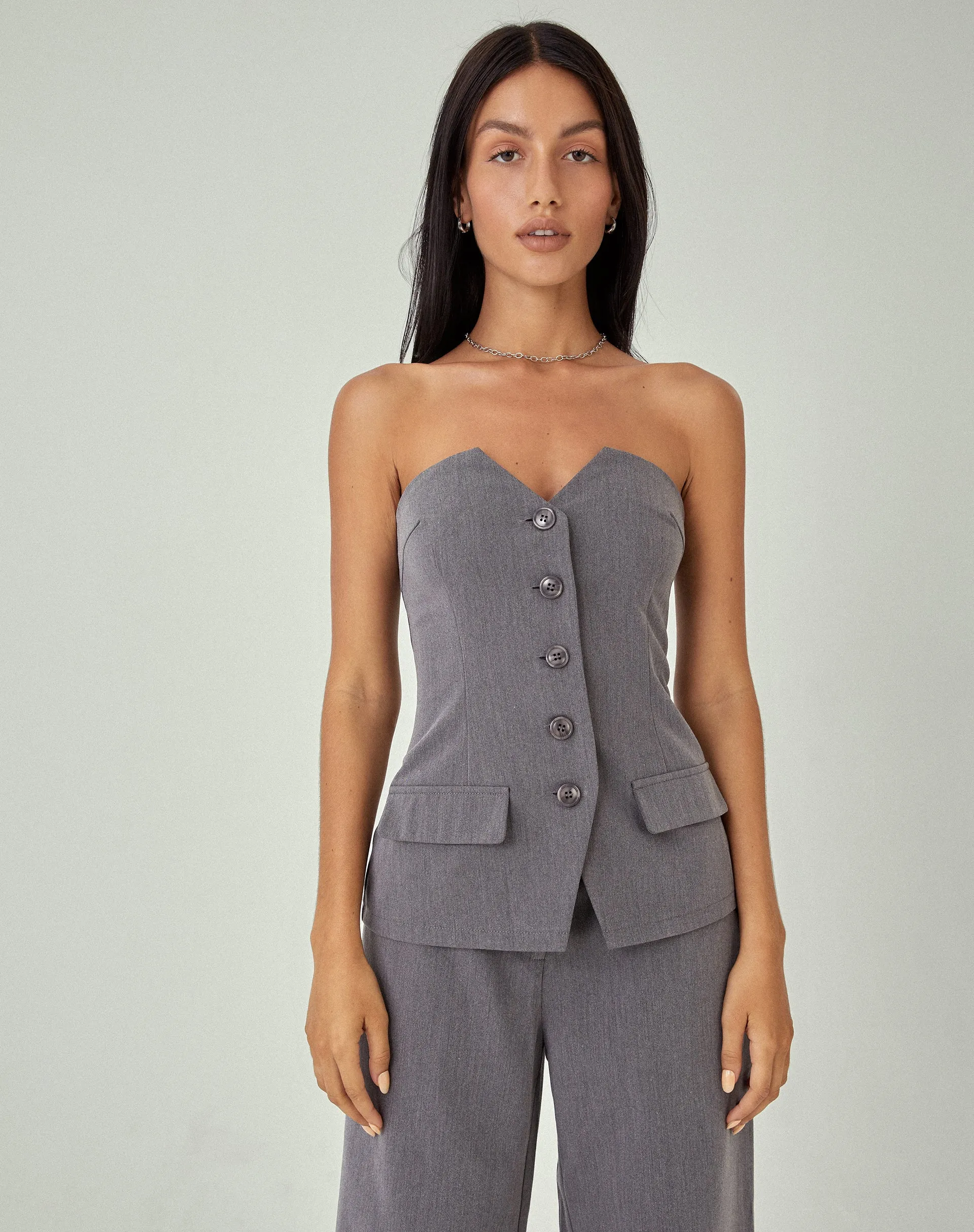 MOTEL X JACQUIE Lavan Corset Top in Charcoal