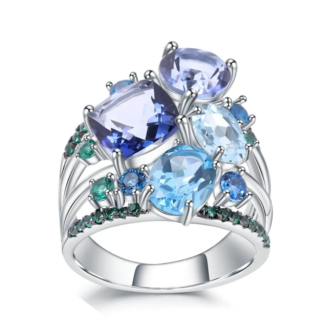 Mystic Quartz and Blue Topaz Statement Ring