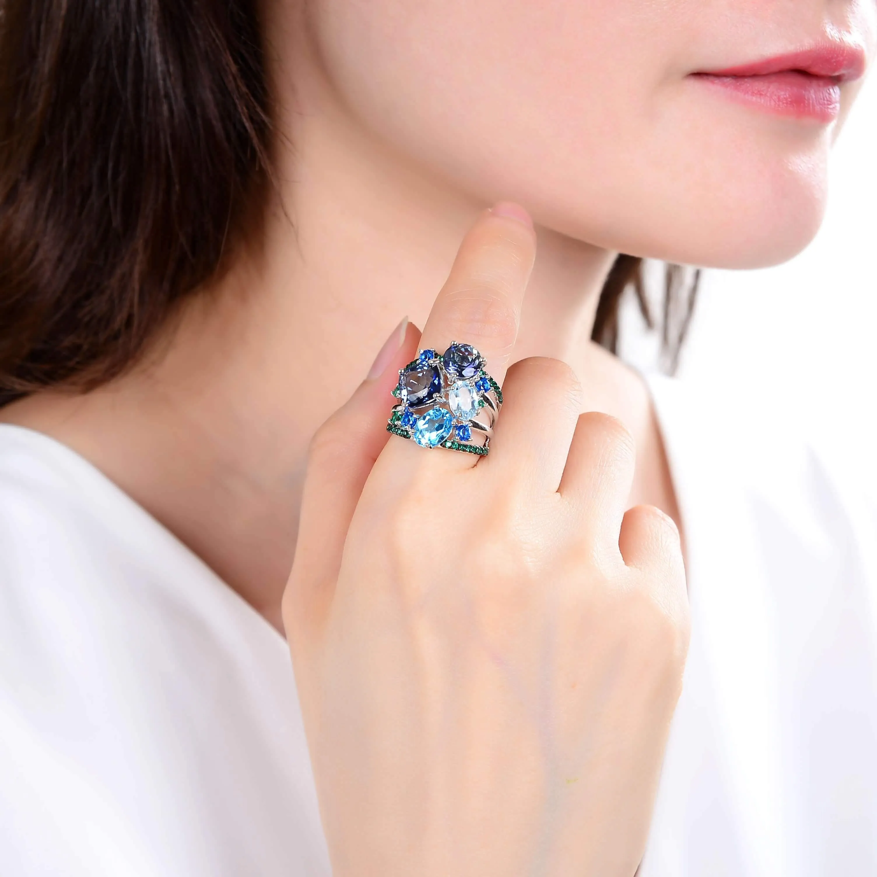 Mystic Quartz and Blue Topaz Statement Ring