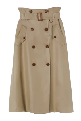 Olive Beige Button Detail A-Line Skirt