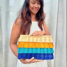 Oversized Raffia Clutch | Multicolored | Blue, Teal, Yellow