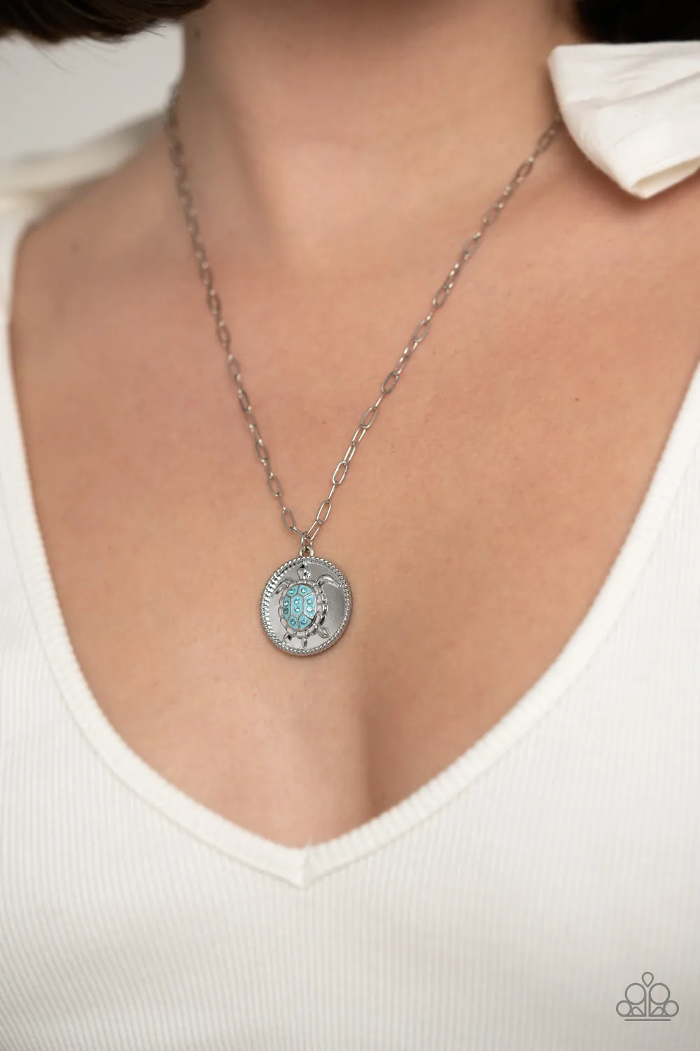 Paparazzi Sea Turtle Shimmer Blue Necklace & Earring Set