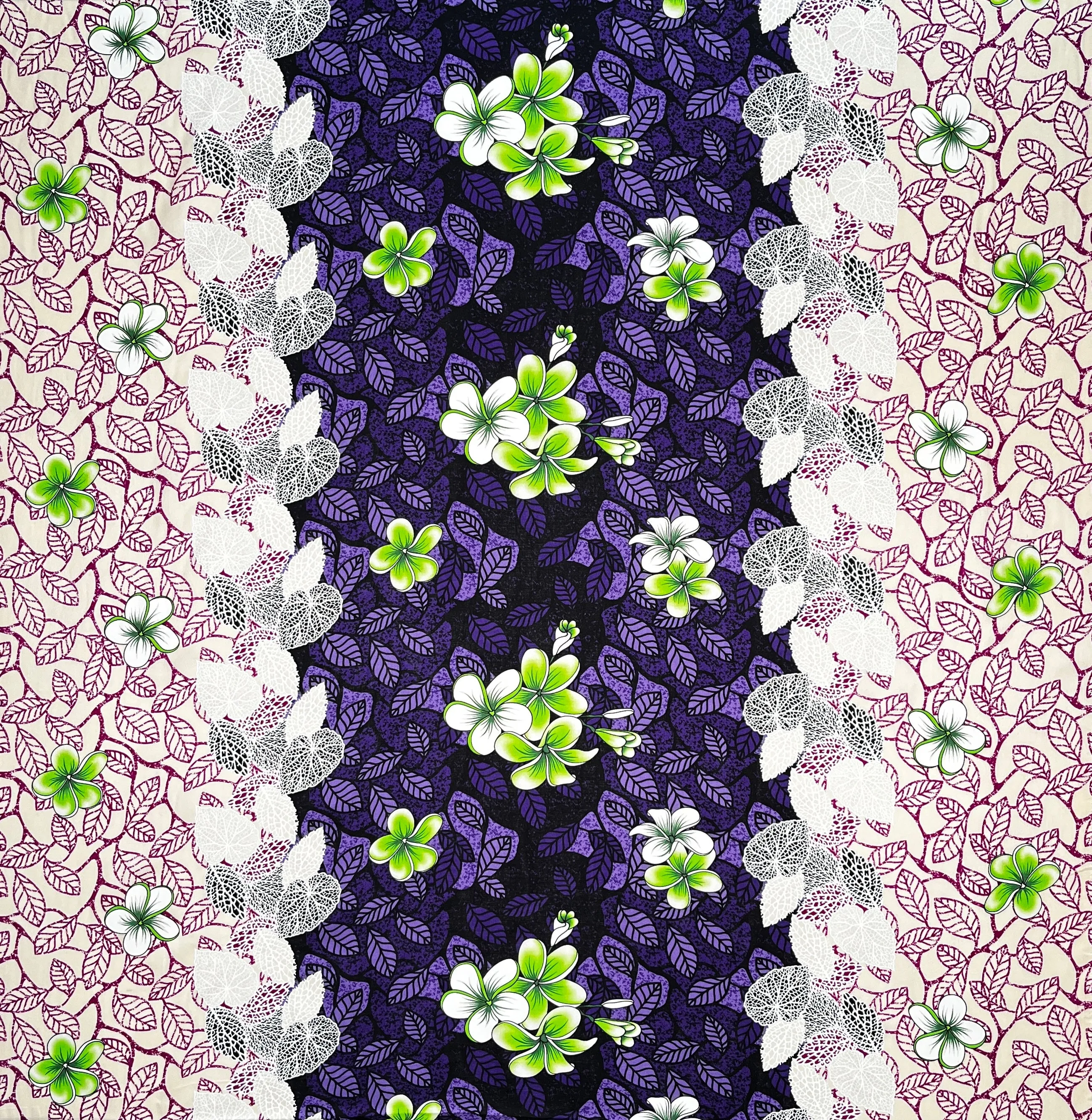 Plumeria Flowers & Leaves Parallel design Fabric | Rayon