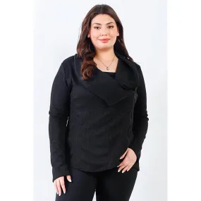 Plus Black Lurex Draped Collar Side Zip Up Lightweight Jacket