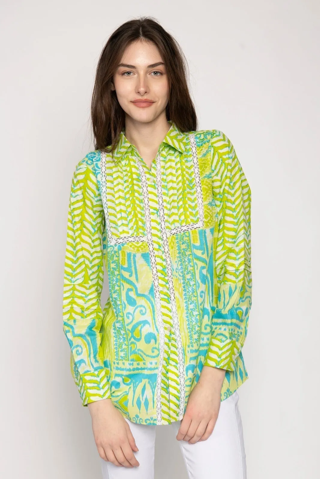 Printed Pintuck Blouse - Lime