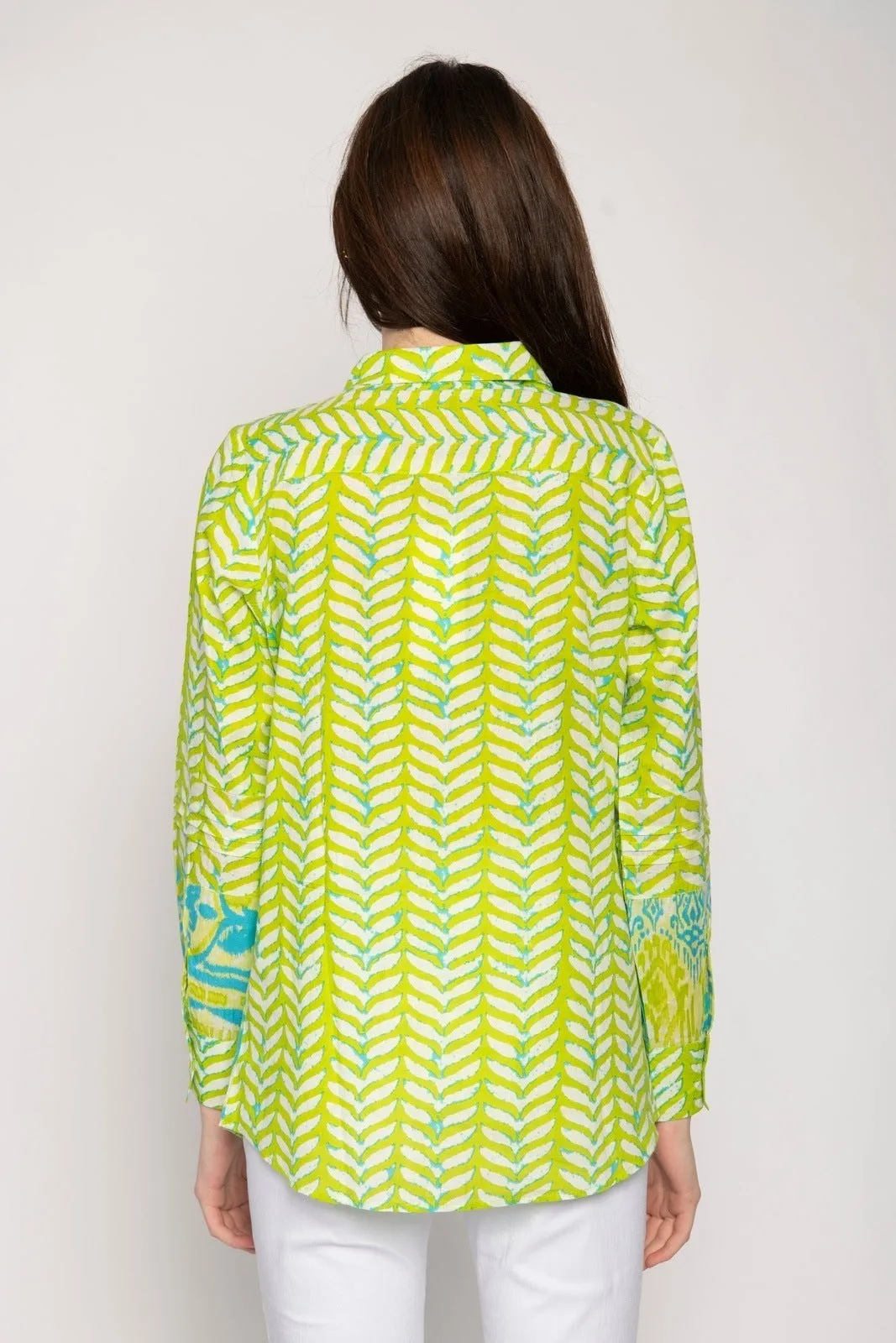 Printed Pintuck Blouse - Lime