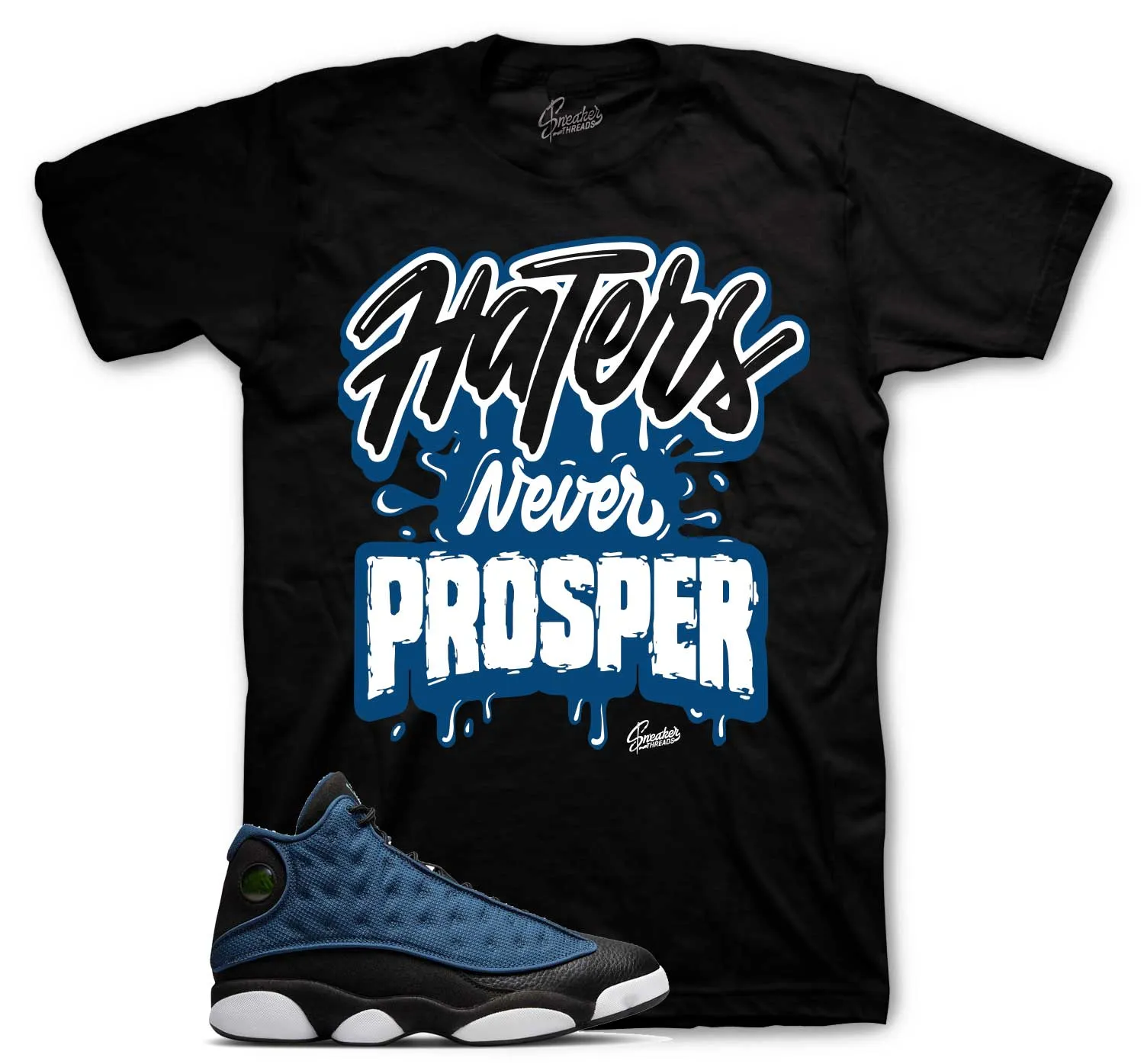 Retro 13 Brave Blue Shirt - Never Prosper - Black